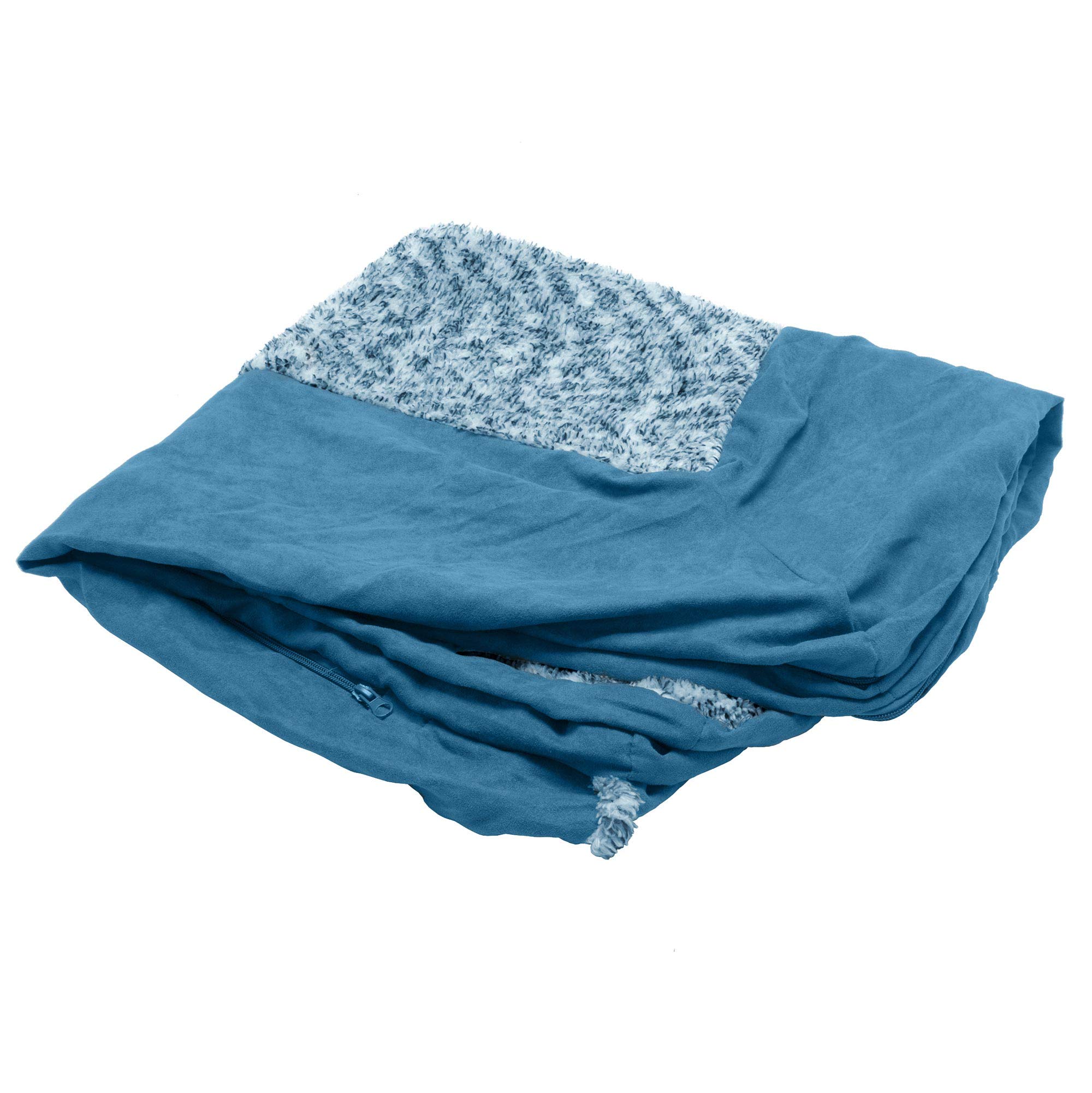 FurHaven Pet Dog Bed Cover - Two-Tone Plush Faux Fur and Suede L Shaped Chaise Lounge Living Room Corner Couch Pet Bed Replacement Cover for Dogs and Cats, Marine Blue, Jumbo