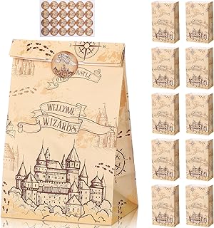 24 Pieces Magical Wizard Party Gift Bags Paper Goodie Bags Magical Wizard School Party Favors Birthday Party Supplies Decorations Candy Bags Welcome Wizard Decor Halloween Witch Party Supplies