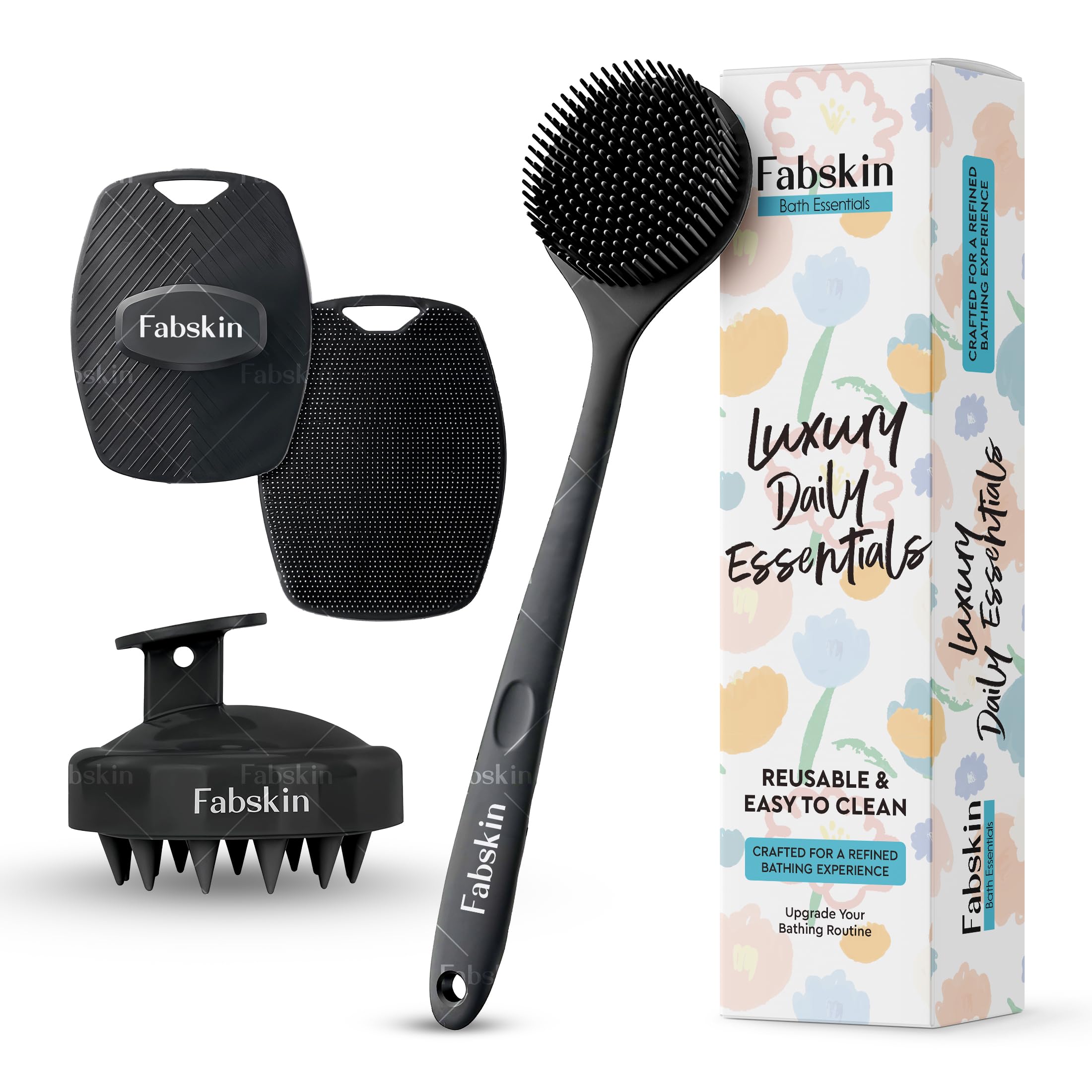 Fabskin 3 in 1 Silicone Body Scrubber for Bathing | Body & Back Bath Scrubber Brush and Scalp Head Massager Combo For Men & Women-picture-35