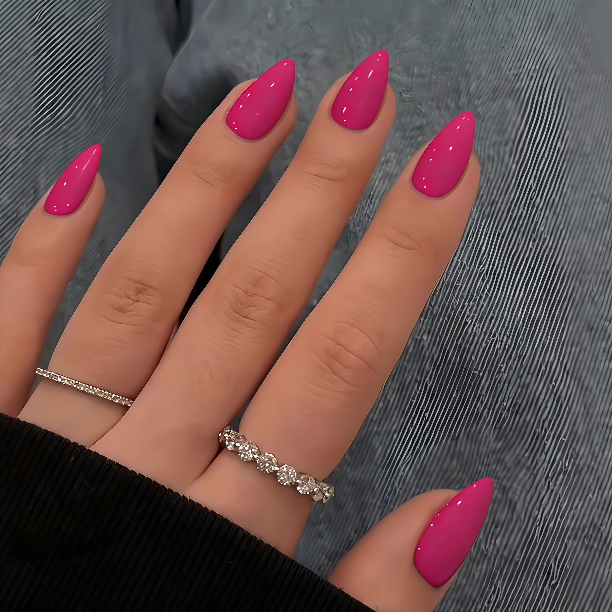 KQueenest 30 Stück Heiß Rosa Press On Nails Kurz Mandel - Acryl Nägel zum Aufkleben, Natürlich Einfarbig Fake Nails Fingernägel zum aufkleben, Glänzende Gel Full Cover Kunstnägel für Frauen
