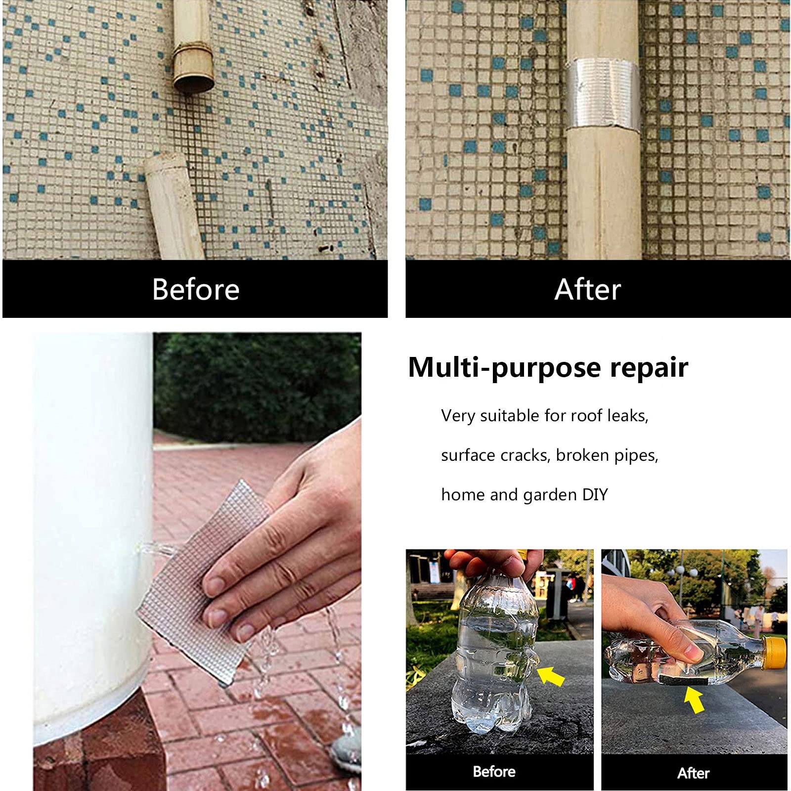 Cinta de reparación súper impermeable, cinta de reparación de tuberías, para reparar cualquier fuga y grieta, súper adherencia y resistencia al agua, ancho 5 10 15 20 cm, cinta de parche o sellado (S