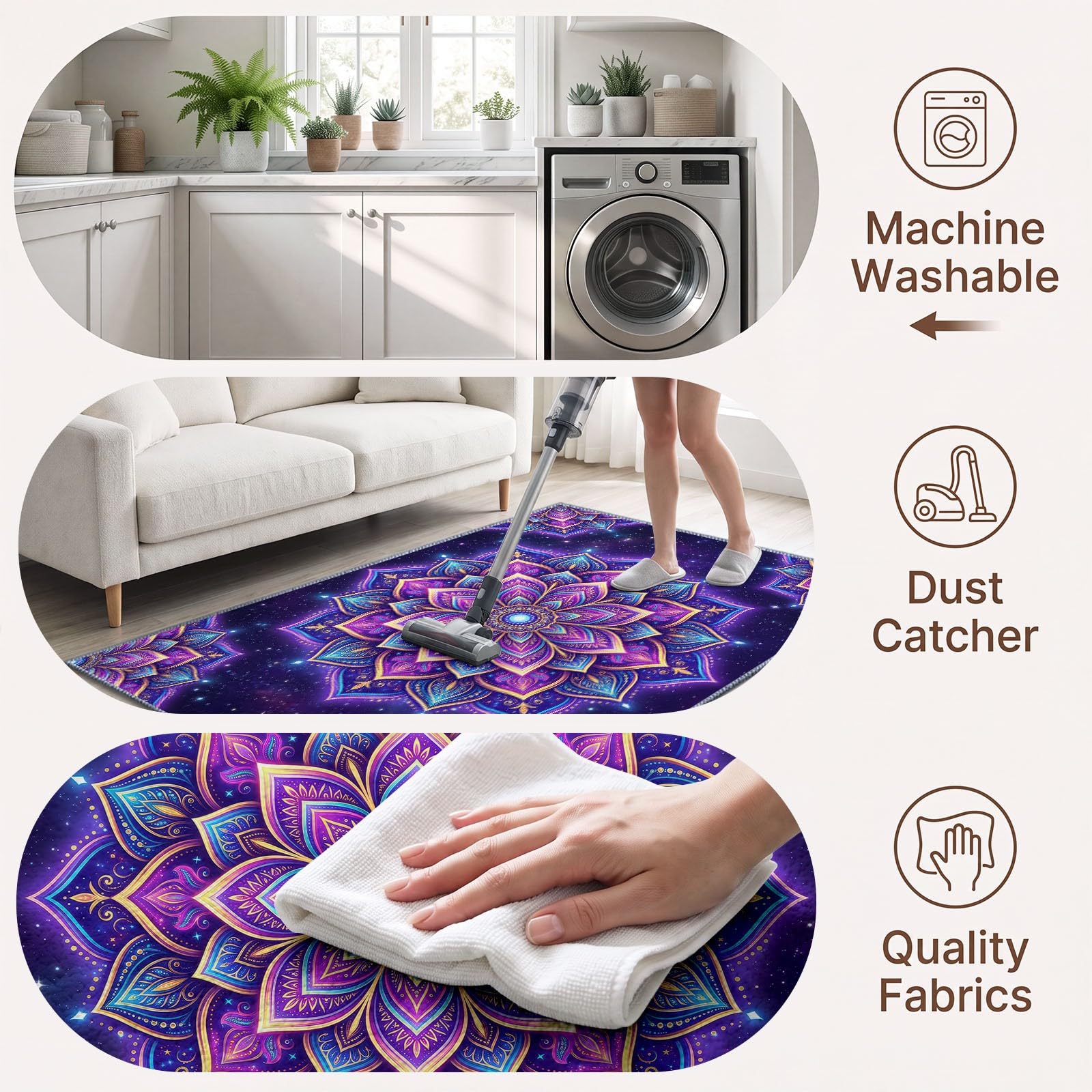 Générique Tapis Mandala Floral d’intérieur Durable, Facile à Nettoyer 120x170 cm, Bohème Exotique Somptueux Tapis pour Salon, Chambre, Cuisine ou entrée