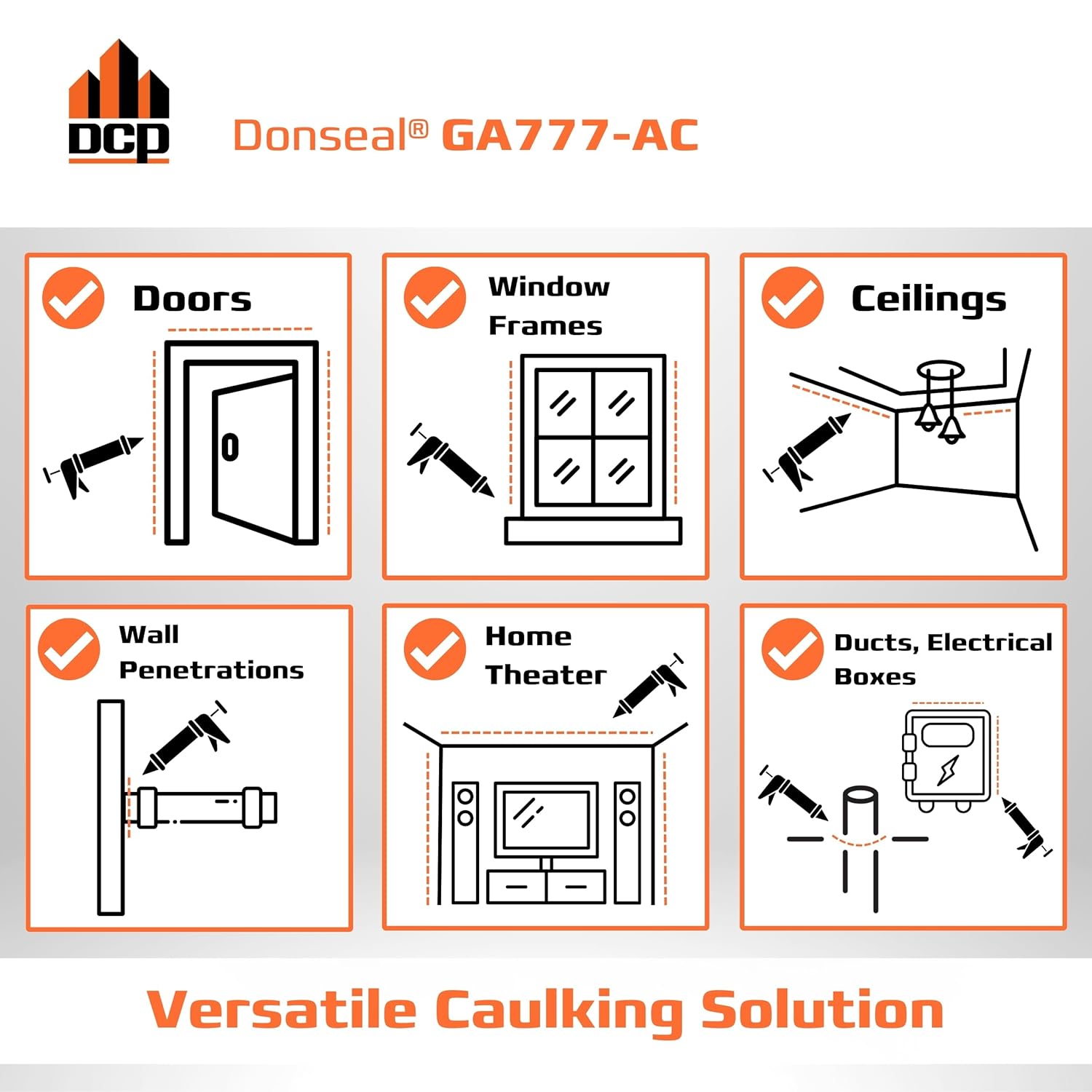 Donseal GA777-AC Acoustic Caulk 9.5 fl. oz. for Soundproofing - Durable Acoustic Sealant for Doors, Window Frames, Walls, Ceilings, Wall Penetrations, Home Theater, etc.