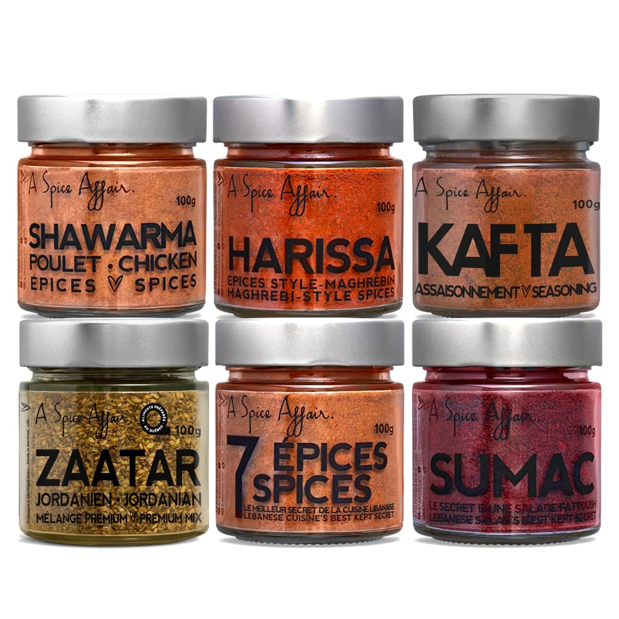 A Spice Affair's Arabian Nights 6 Variety Pack — Seasoning Spice Mix Blend Set — Shawarma Spice, Zaatar, Harissa Powder, Sumac Spice Seasoning Spice Blends - Arabian Nights (6-Pack)
