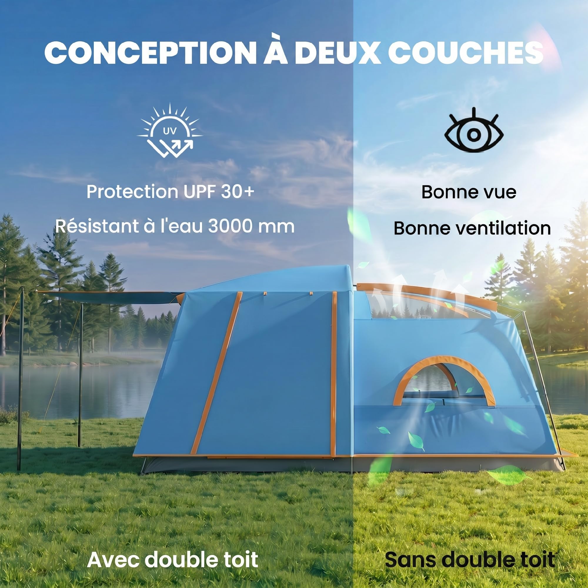 Outsunny Tente de camping familiale 4-5 personas, tente túnel imperméable, portes + fenêtres, ventilée, sac de transporte inclus, facile à monter, 4,3 x 3 x 1,95 m, bleu