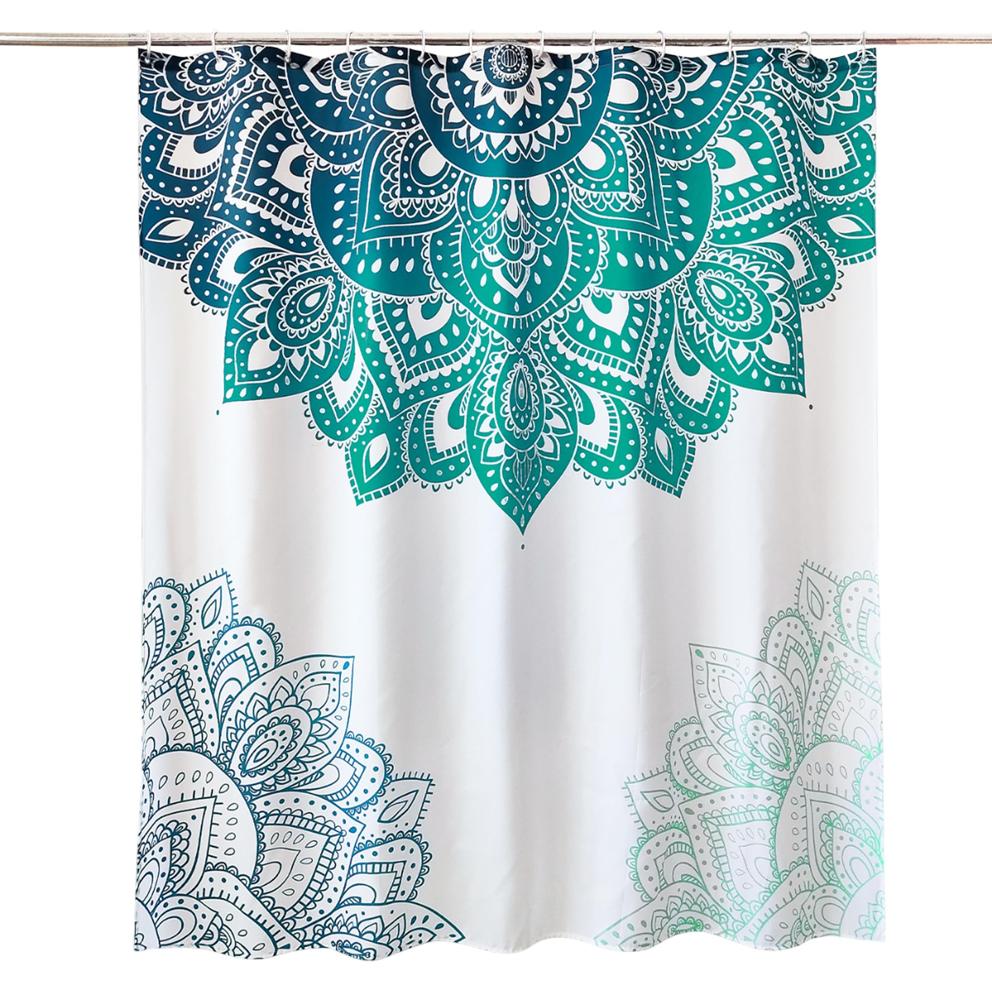 Trimming Shop Mandala Shower Curtain for Bathroom, White & Green, 180x180cm