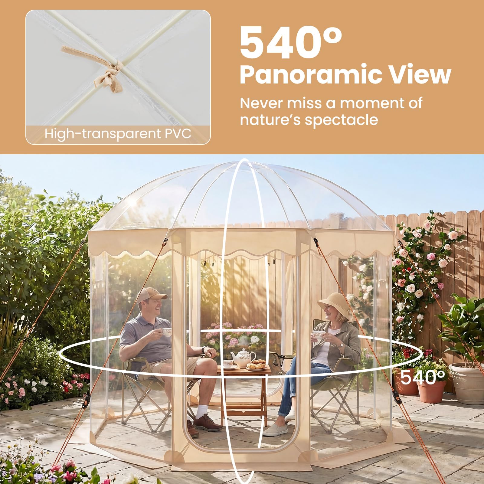 SOARS Tenda Sportiva a Bolla Pop-up 305 x 305 cm, Tenda Cupola Trasparente Isolante Termica per Mondiale 2026 Coppa del Mondo, per Eventi Sportivi, Giardino, Terrazzo e Campeggio, 8-10 Persone