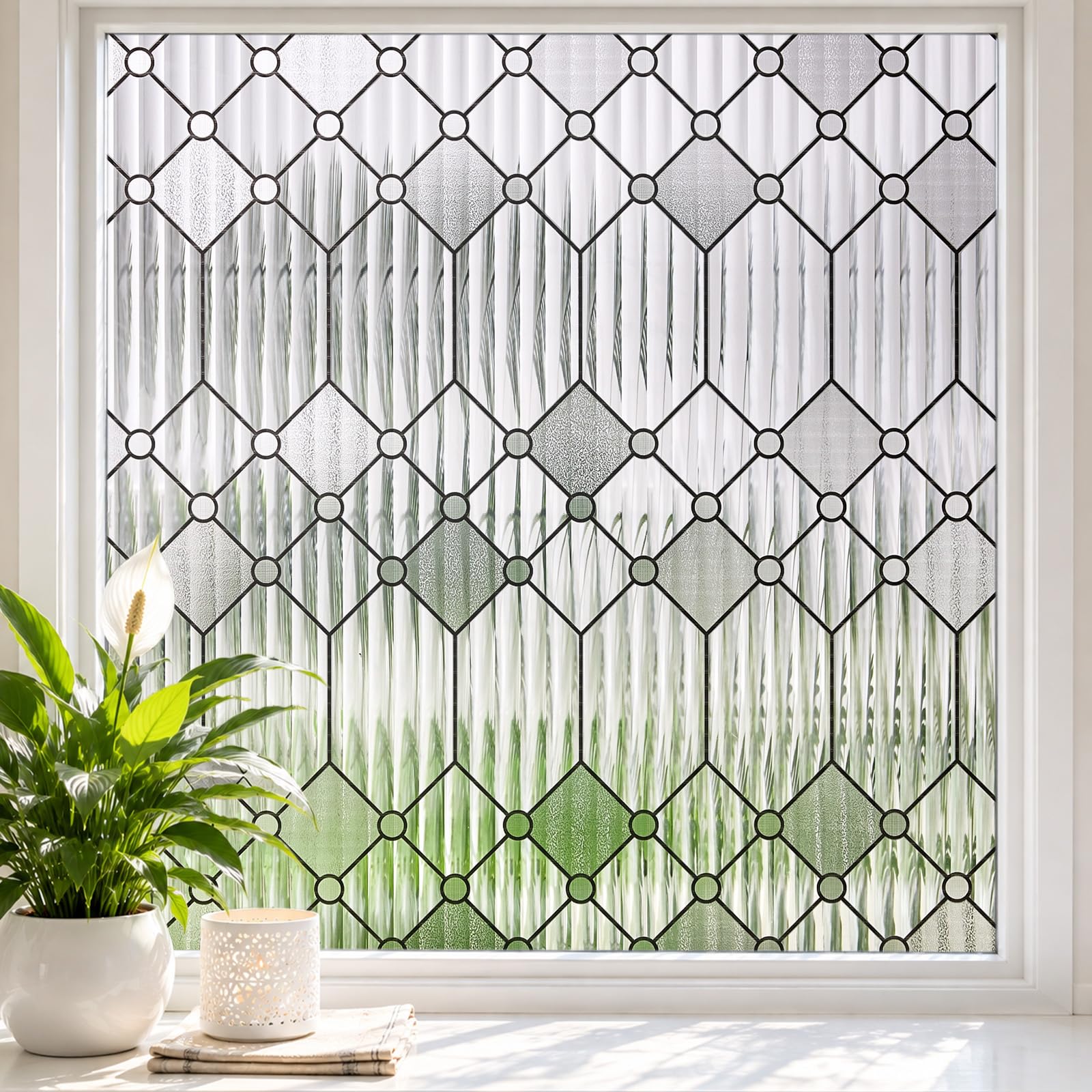 Sunbaby Reeded Glass Window Privacy Film, Frosted Static Cling,35.4"x118"
