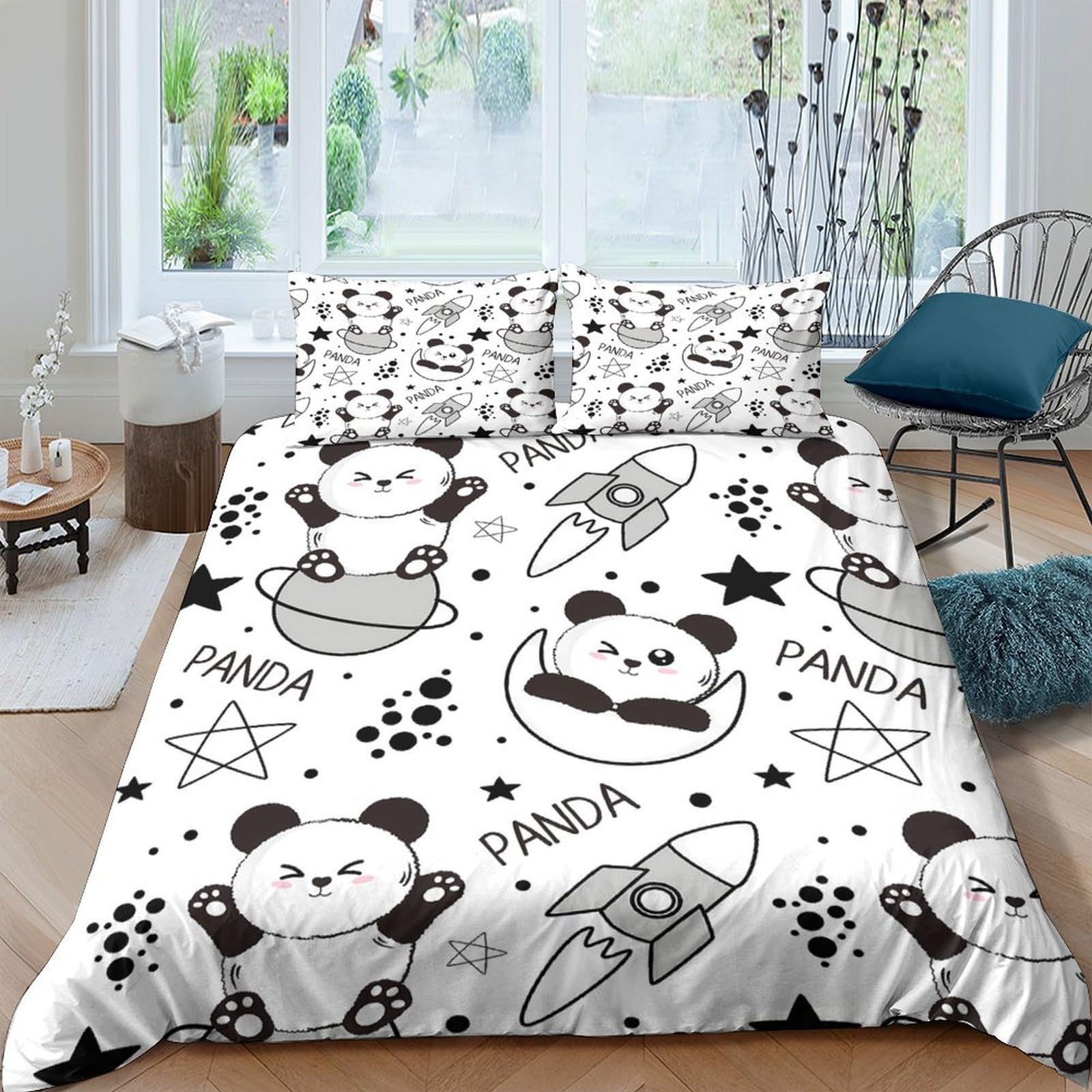 Ctjqhvkz Style-8 3D Printed Panda Astronaut Fitted Sheet Microfiber Soft Non-Slip Cartoon Rocket Bed Cover For Bedroom Dorm Decor Single（135X200cm）