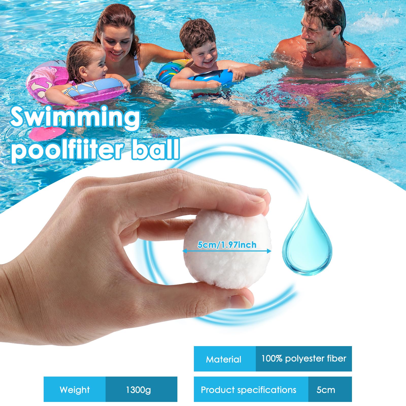 Bolsas de Filtro de Piscina,1300 G Bolas Filtro Piscina Reemplaza 46.5 kg de Arena de Filtro, Reutilizables Sistema de Filtración para Piscinas, Acuarios y Bombas de Filtro