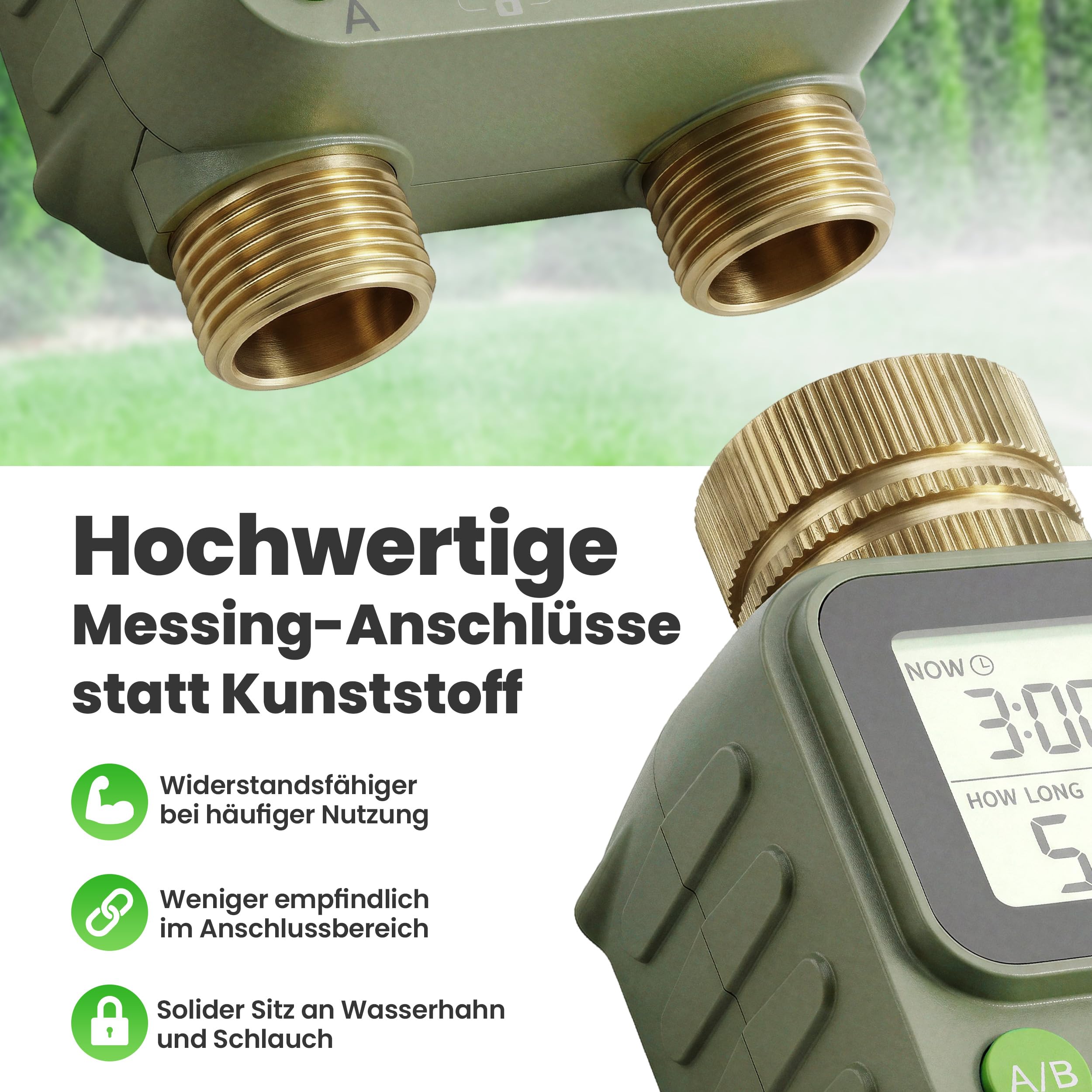 rainfactory Bewässerungscomputer 2 Ausgänge - automatische Bewässerungssteuerung für Garten - Bewässerungsuhr mit 4 Programmen, Delay - Wasser Zeitschaltuhr IP65, 3/4 Zoll für Rasen Beet & Topf Balkon