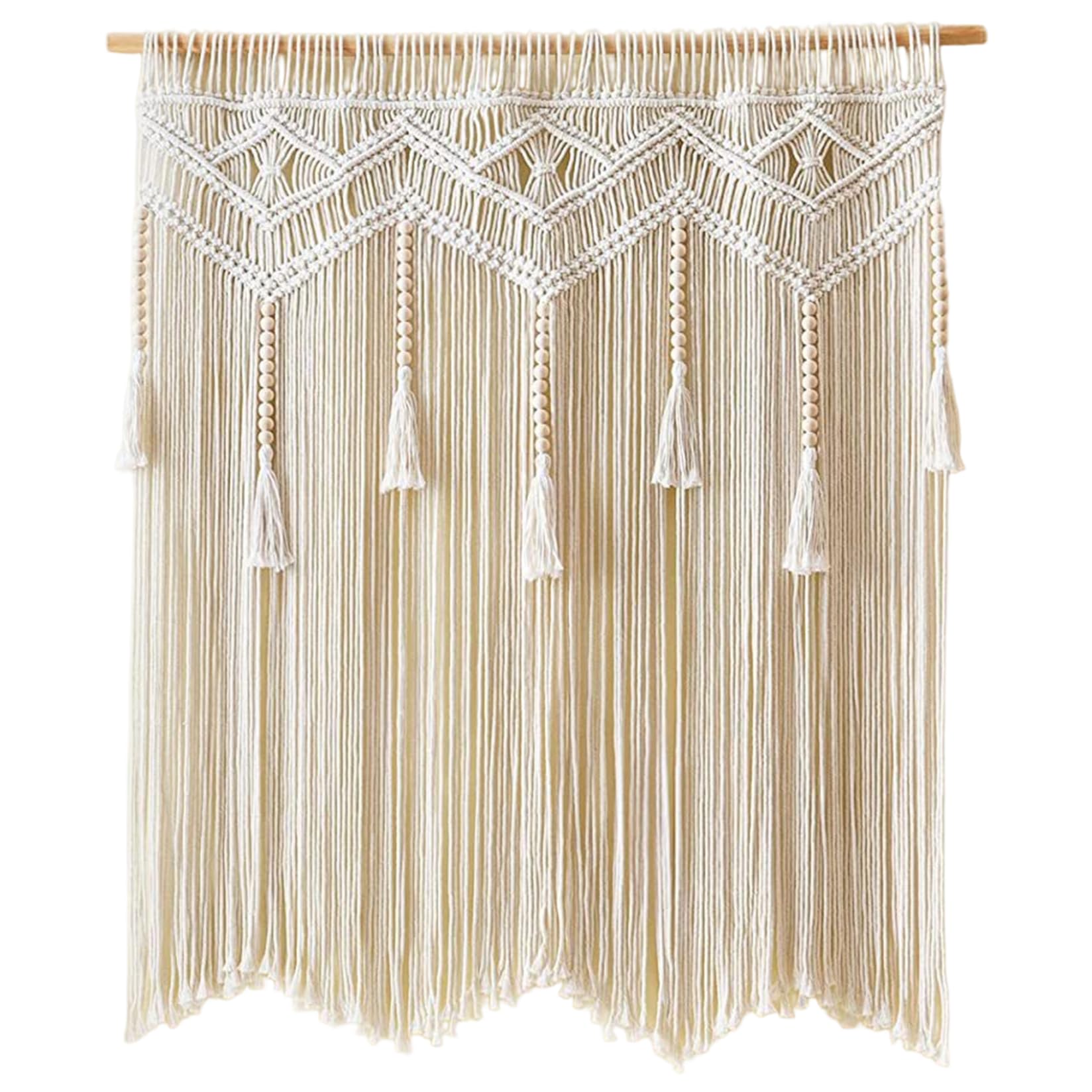 Hbbgdiy Beige 39X41 Inch Boho Macrame Curtains, Handwoven Woven Cotton Doorway & Window Hanging Backdrop For Wedding, Bedroom, Living Room, Closet, Apartment Décor