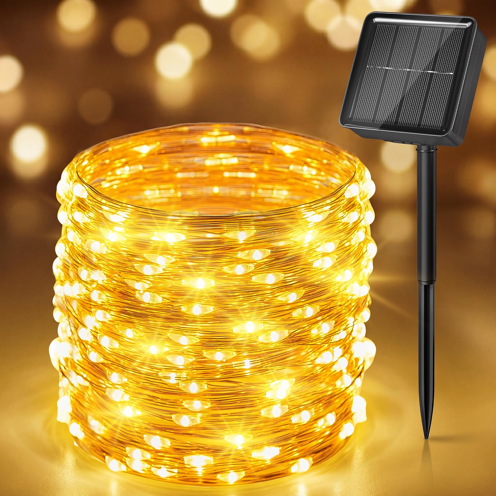 Minetom Solar Fairy Lights,33Ft 100 LED String Lights Outdoor with 8 Modes | IP65 Waterproof Twinkle Lights Outdoor & Indoor, Patio Lights for Tree Garden Christmas Party Wedding Decor Warm White