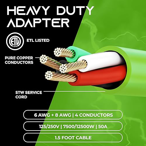 Miniatura 3 de GEARit 50 Amp Shore Power - Cable adaptador NEMA 14-50P a SS2-50R - Cable adaptador de 4 clavijas macho a torsión hembra - STW 6AWG3C+8AWG1C - Cable