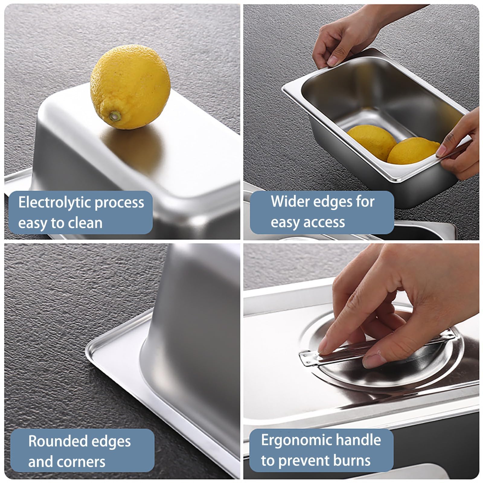 Panier-Set Edelstahl 3-tlg - Hotelpfannen 17,6x16,2x15cm Mit Deckel Für Catering & Küche