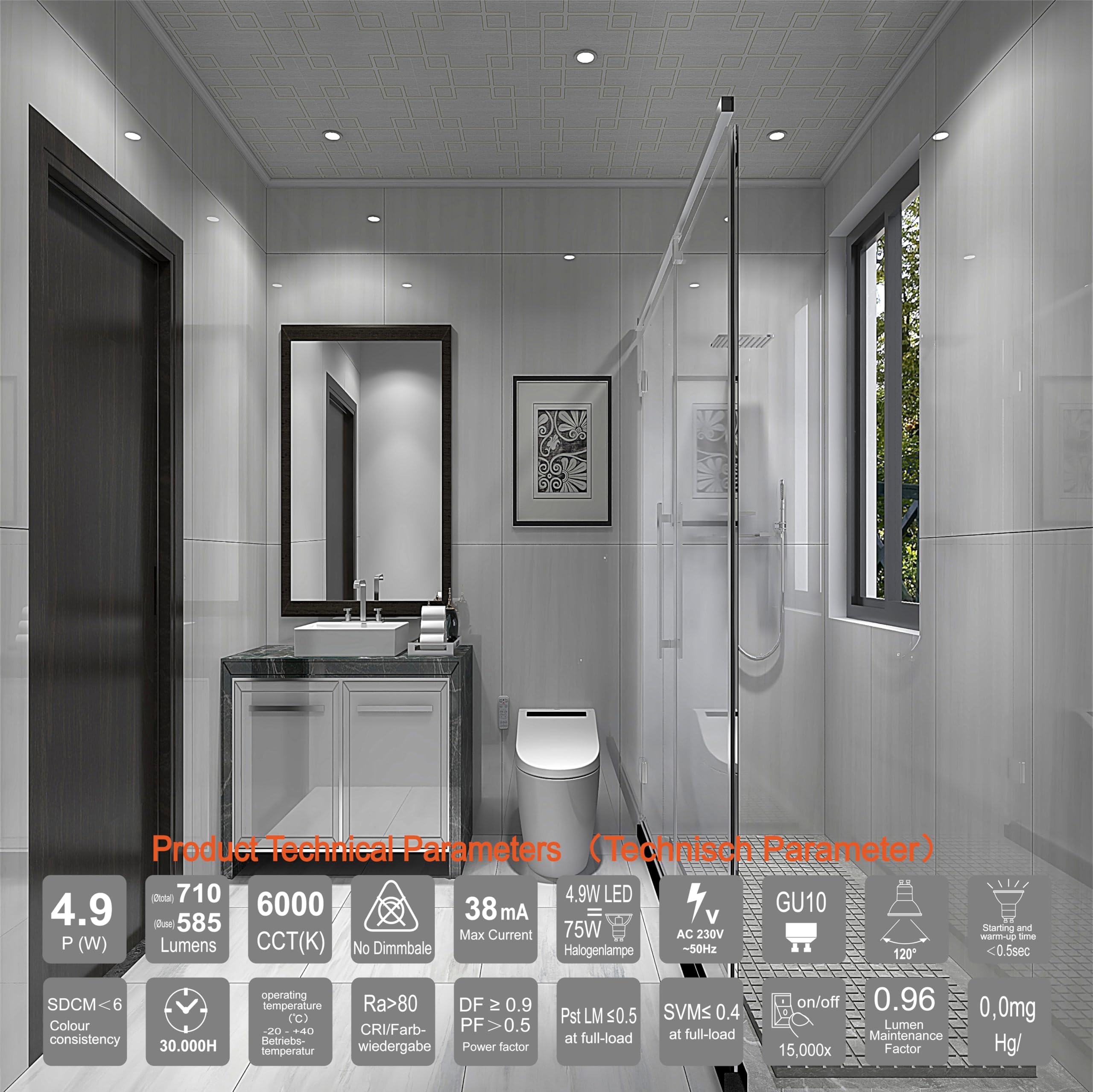 EACLL Lampadine LED GU10 4.9W Equivalente a Alogena 75W, Pacco da 20, 585lm 6000K Bianco Freddo, Faretti AC 230V senza Sfarfallio, Angolo a Fascio 120° Spot, Non Dimmerabile corta Riflettore Lampade