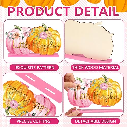 Miniatura 5 de 6 piezas de decoración de otoño para baby shower de calabaza para niñas, decoración de mesa de otoño de madera para baby shower, centros de mesa de