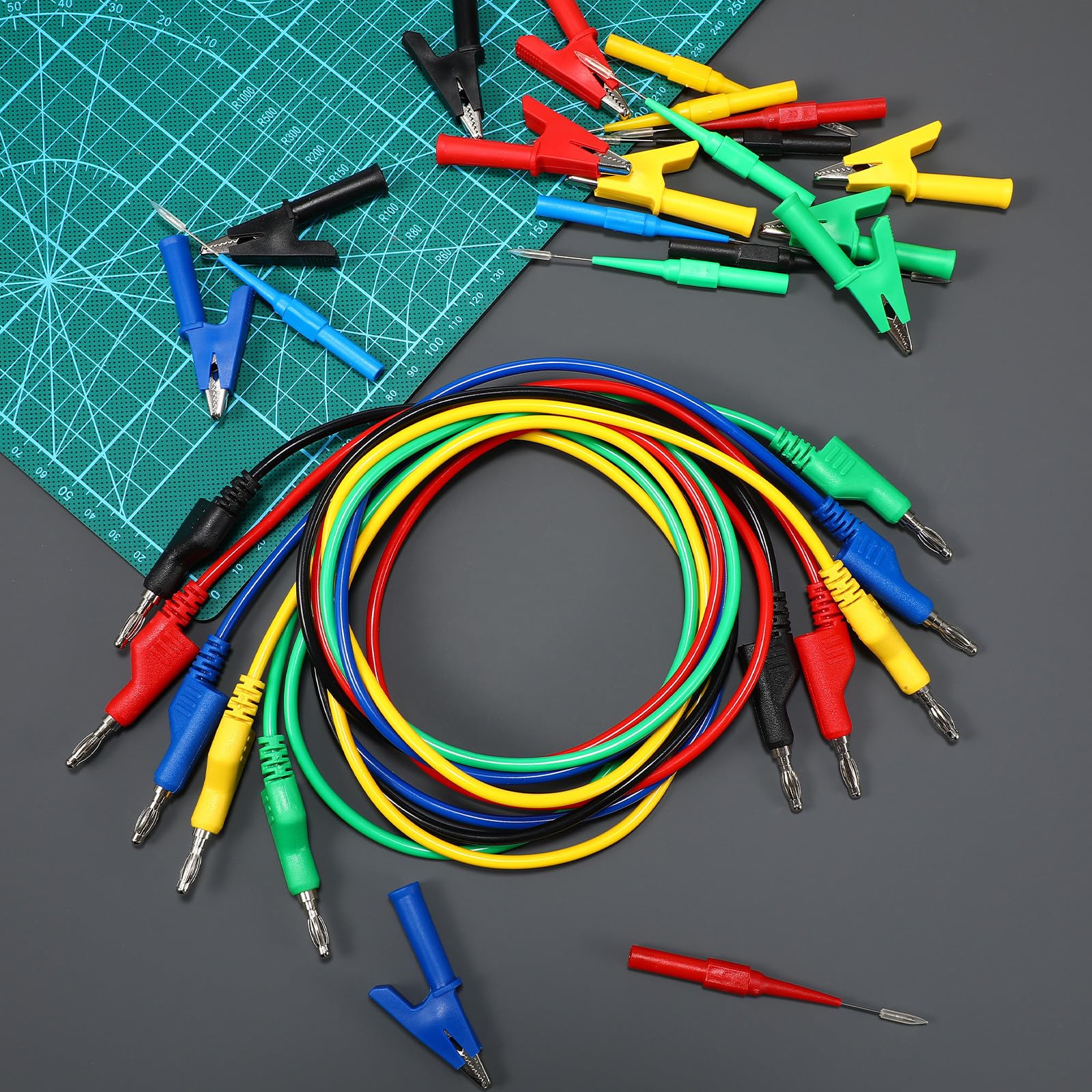 Ciieeo Set Cavi per Multimetro con Morsetti a Coccodrillo Isolati, Sonde di Flessibili con Spina a Banana, Kit 19 Pezzi per Test Elettrici e Apparecchiature Elettromeccaniche