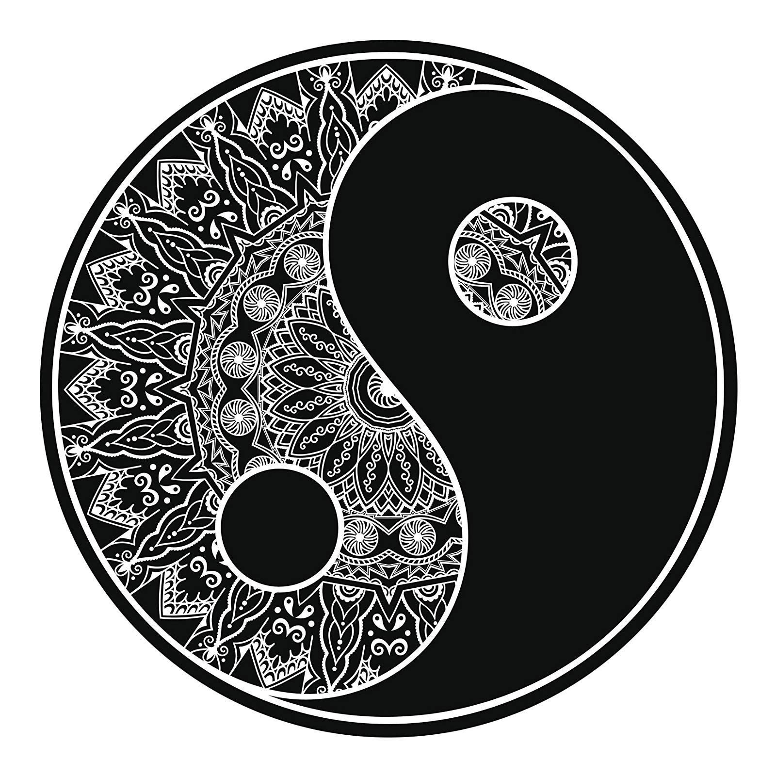 EW Designs Black and White Mandala Flower Pattern Yin Yang Symbol Icon #2 Vinyl Decal Bumper Sticker (4" Wide)