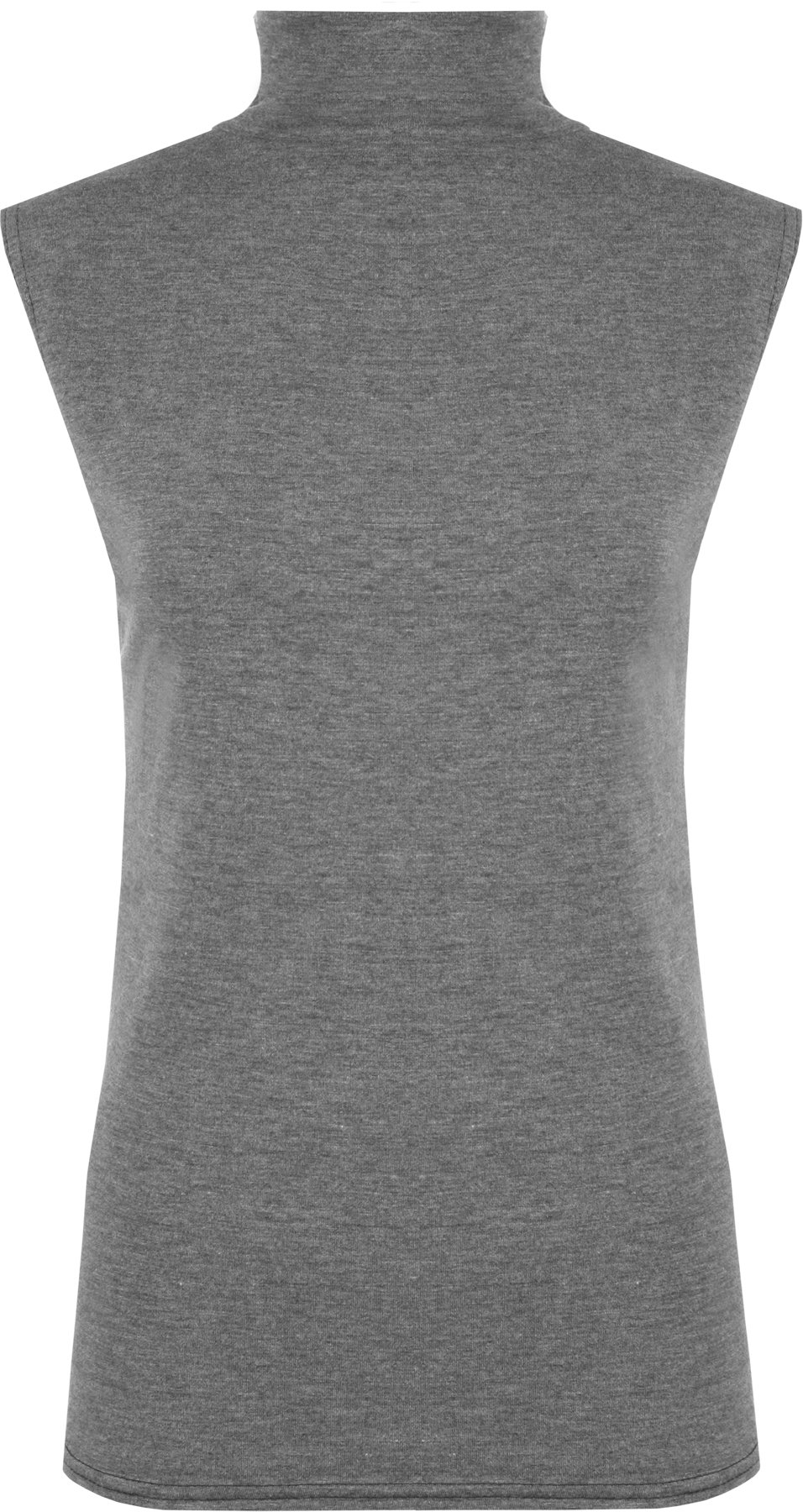 Womens Polo Neck Plain Ladies Stretch Sleevless Vest Turtle Bodycon Top Charcoal 8-10