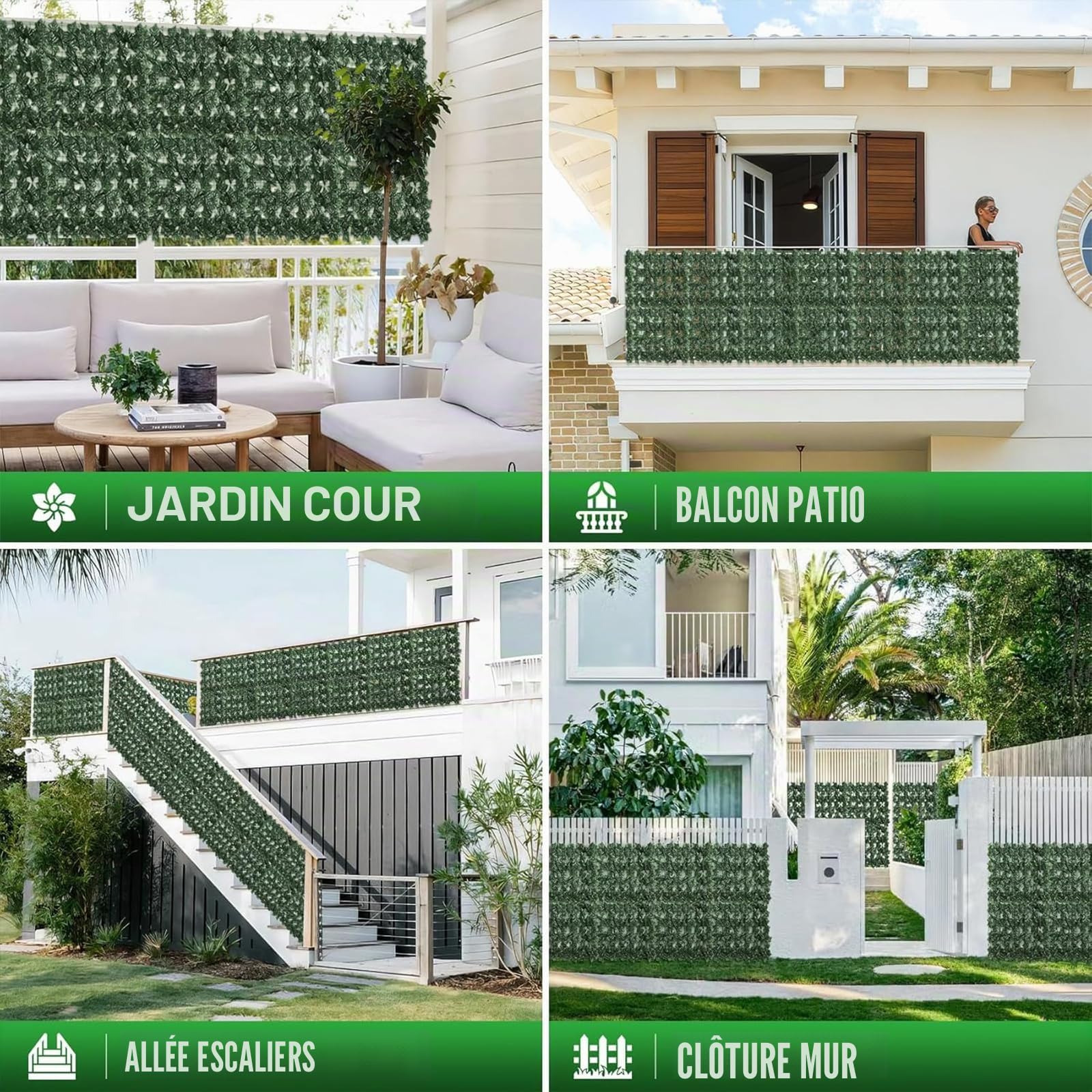 Wivico Haie Artificielle 1.5m x 3m,Mur Végétal Extérieur Brise-Vue,Clôture Feuillage Artificiel Décoration Fausse Haie Jardin,Garde-Corps Balcon,Maille Feuillage Extérieur