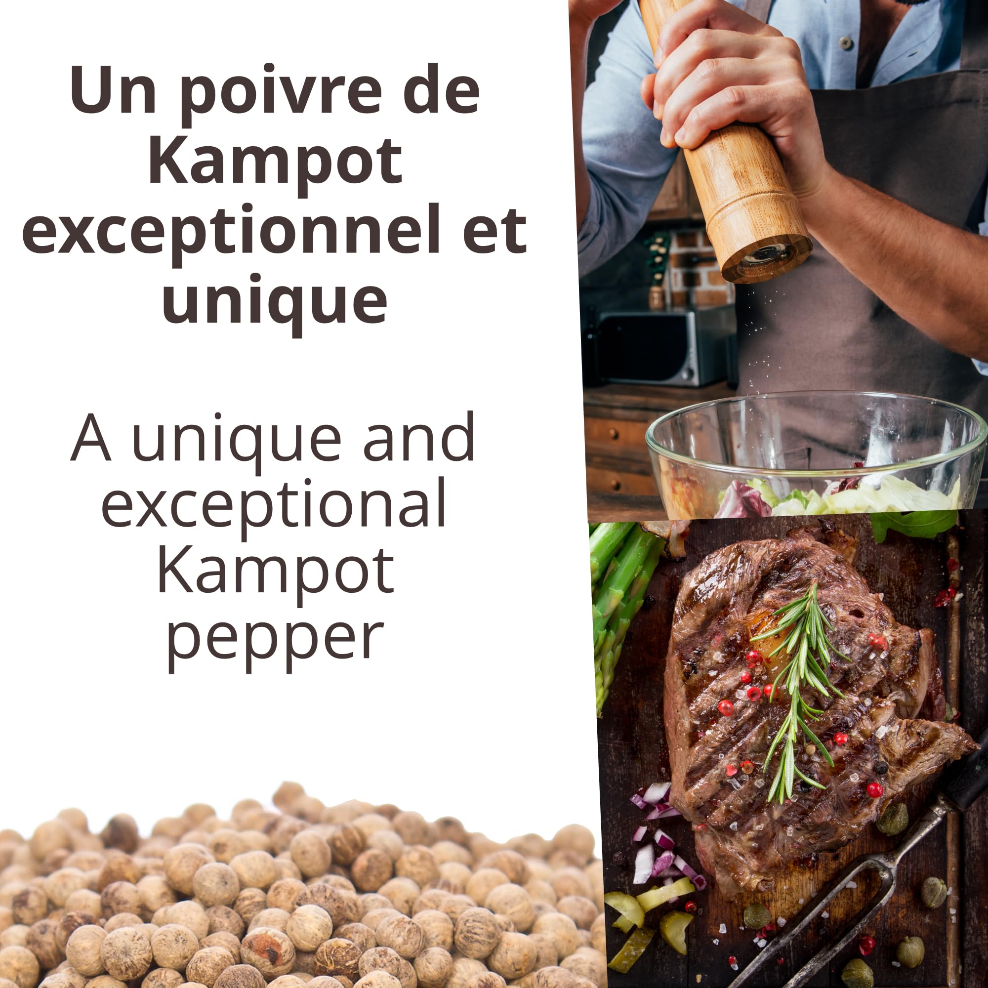 Khla - Pepe bianco Kampot biologico - Bustina di pepe Vrac in grani 500g - Ricarica per macinino - Ingrediente da cucina - Direttamente dal produttore - Spezia asiatica - Origine Cambogia