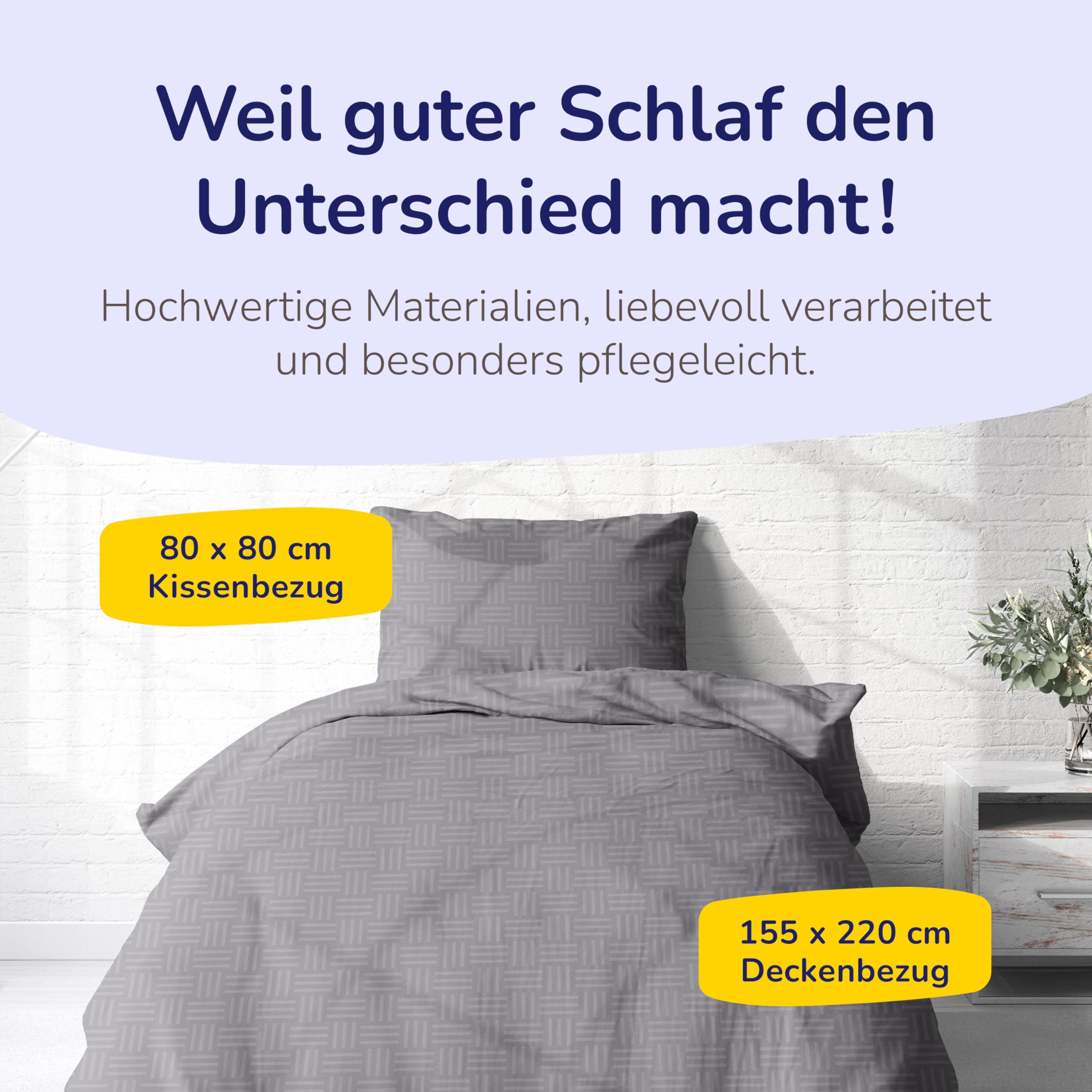 Träumschön Premium Bettwäsche 155x220 + 80x80 cm - Grau Uni Design - Bettwäsche aus 100% Baumwolle – Weich, Atmungsaktiv & Hautfreundlich - bügelfrei