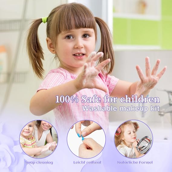Kids Makeup Sets for Girls - Safe and Washable Kids Makeup, Real Make Up Set for Girls Children Toddler, Little Girl Play Games Toys Presents, Princess Birthday Gifts for 4-12 Year Old(Light Purple)