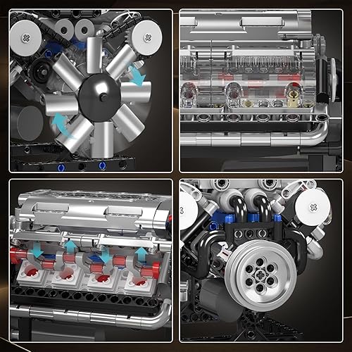 Miniatura 3 de Mould King 10088 V8 Kit de modelo de motor  535 piezas para construir tu propio mini motor que funciona, juego de construcción de ingeniería