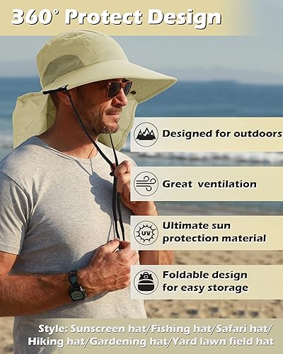 Miniatura 5 de Tirrinia Wide Brim Sun Hat with Neck Flap UPF 50 Hiking Safari Fishing Caps for Men and Women