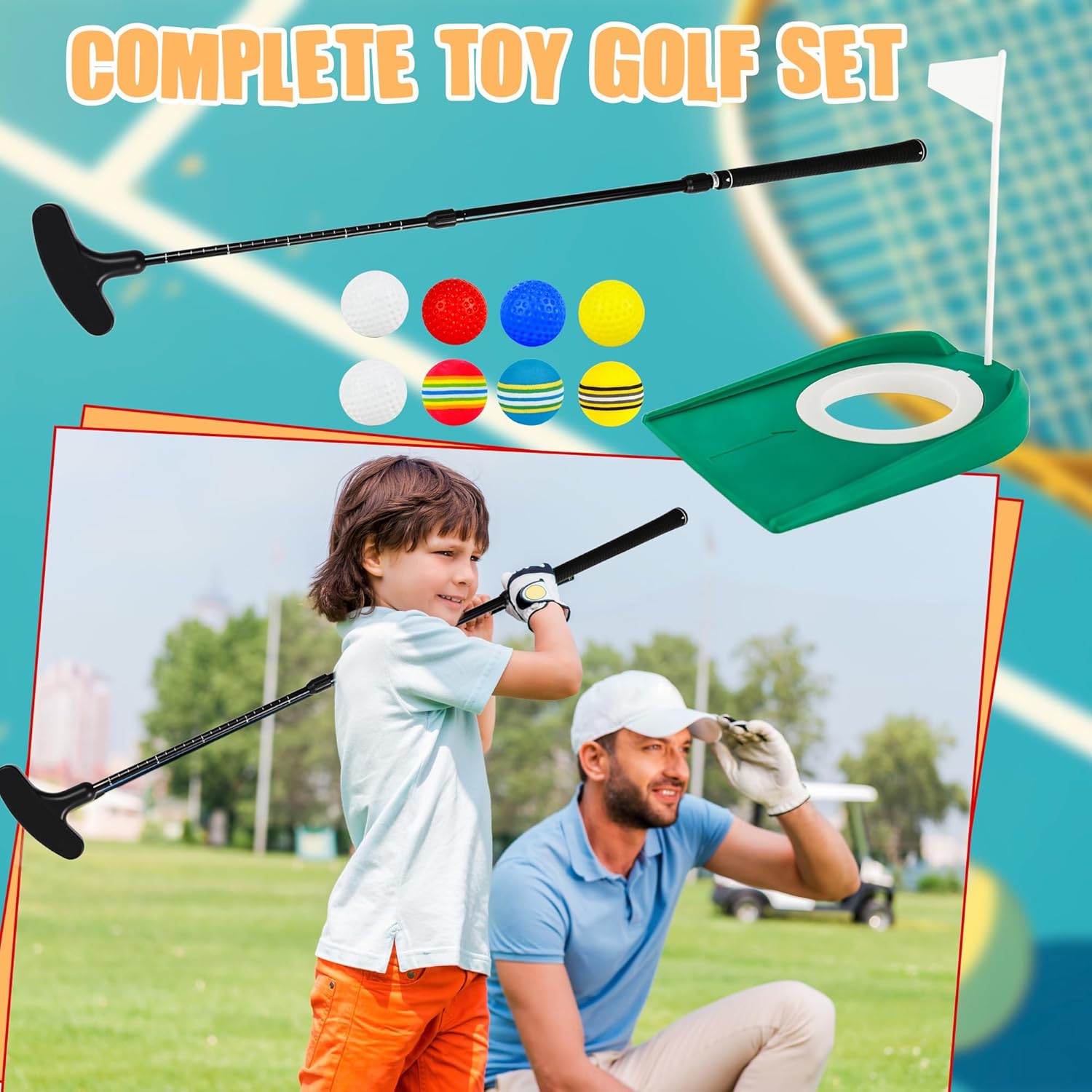 10 Pcs Adjustable Golf Putter Right or Left Handed Two-Way Mini Golf Club Putter with Golf Balls and Flag Cup for Adult Kids Beginner Training