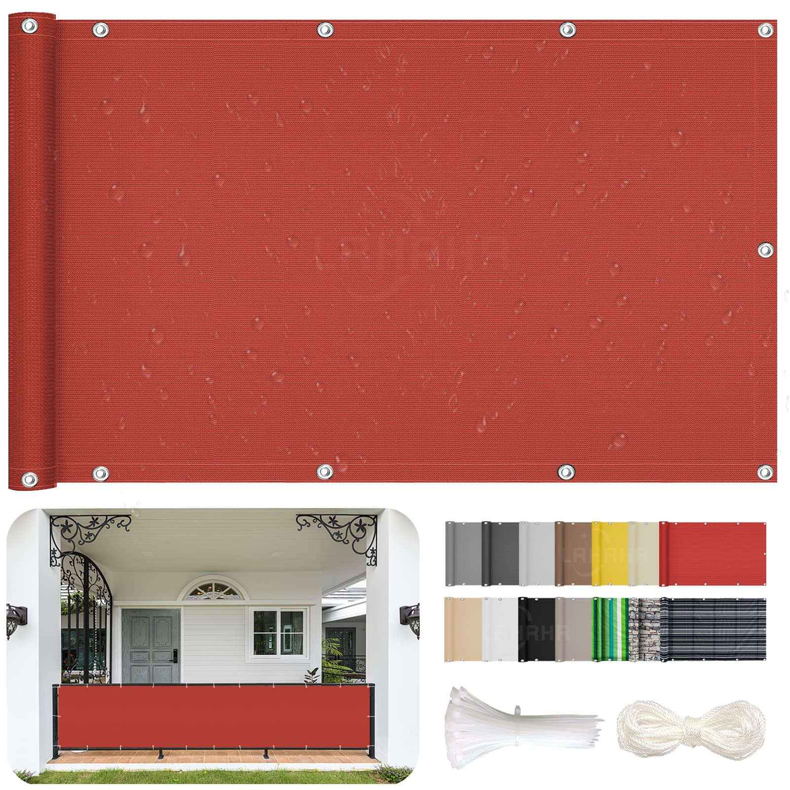 Osłona balkonowa, ochrona przed wzrokiem, na patio, wodoodporna, blokada UV, osłona balkonowa z opaskami kablowymi i liną, czerwona, 100 x 200 cm