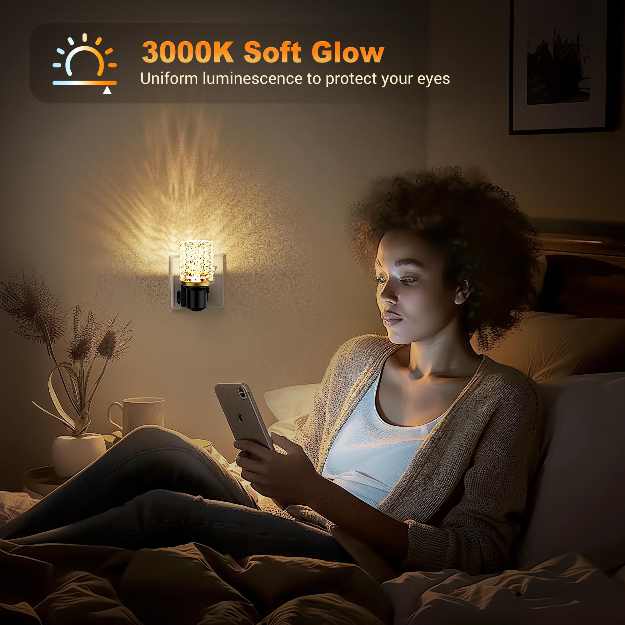 JandCase Night Light Plug in Wall, Modern Acrylic Night Light with Dusk to Dawn Sensor, 0-100LM Dimmable Nightlight - Image 4