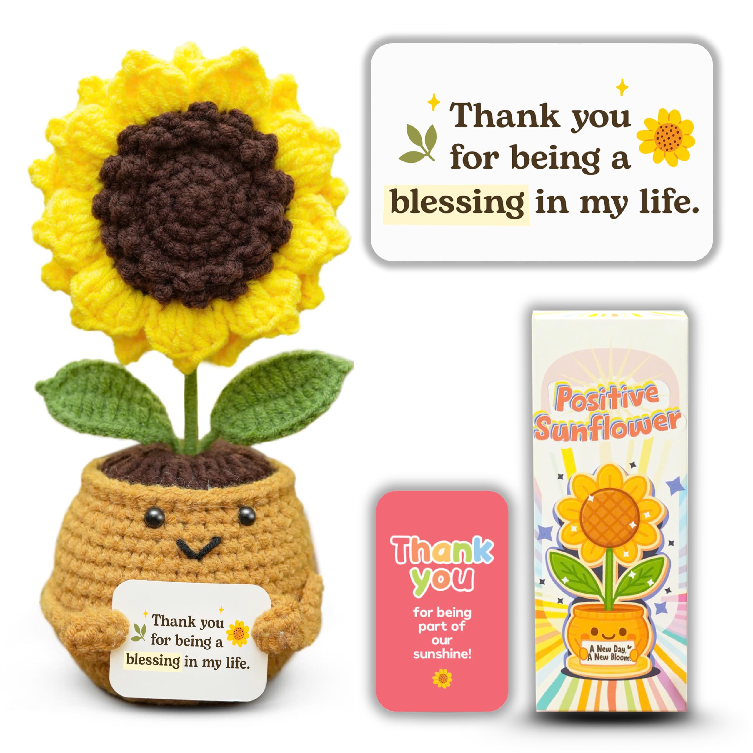 Emotional Support Crochet Sunflower Doll – Handmade Appreciation for Women, Teachers, Friends, Moms, Coworkers – Positive Affirmation Flower Pot with “You are a Blessing