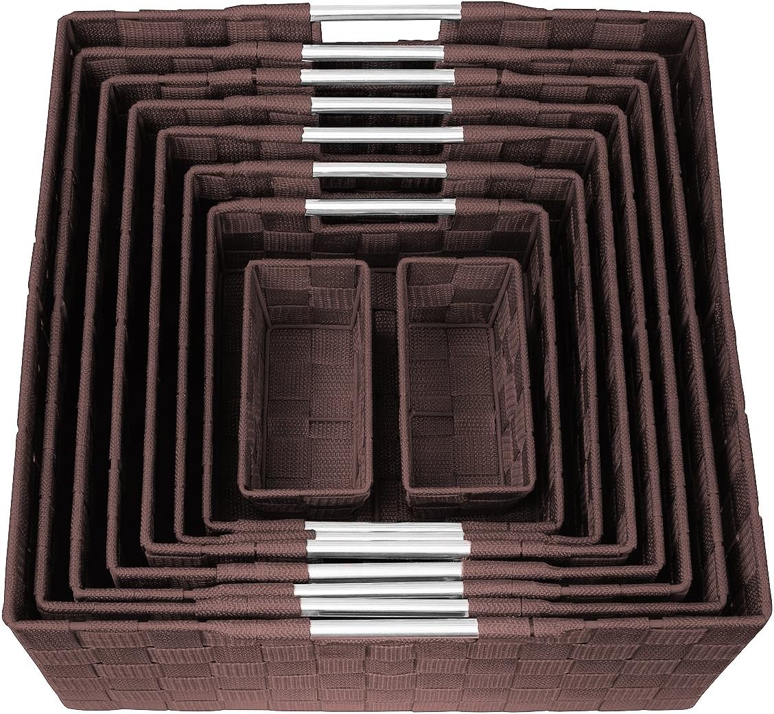 Chocolate Delight 9-Piece Woven Storage Basket Set