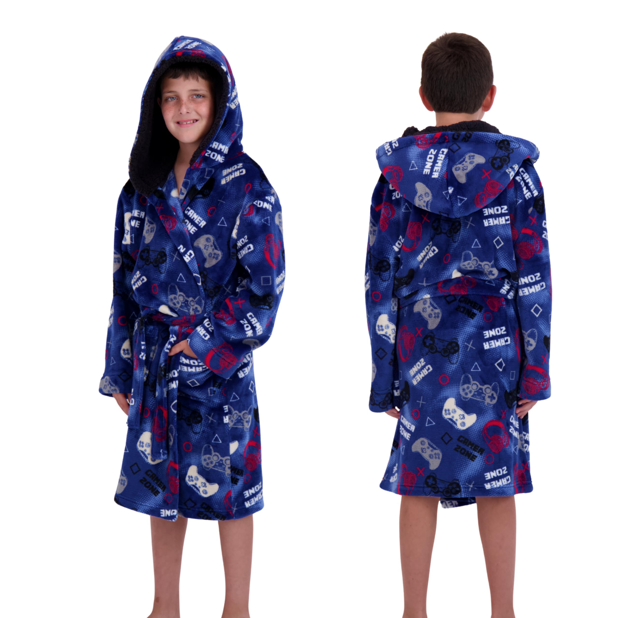 Hooded Plush Robe For Boys- Fluffy Winter PJ Robe With Pockets, Hoodie & Belt- Boys And Teens’ Ultra-Soft Bathrobe