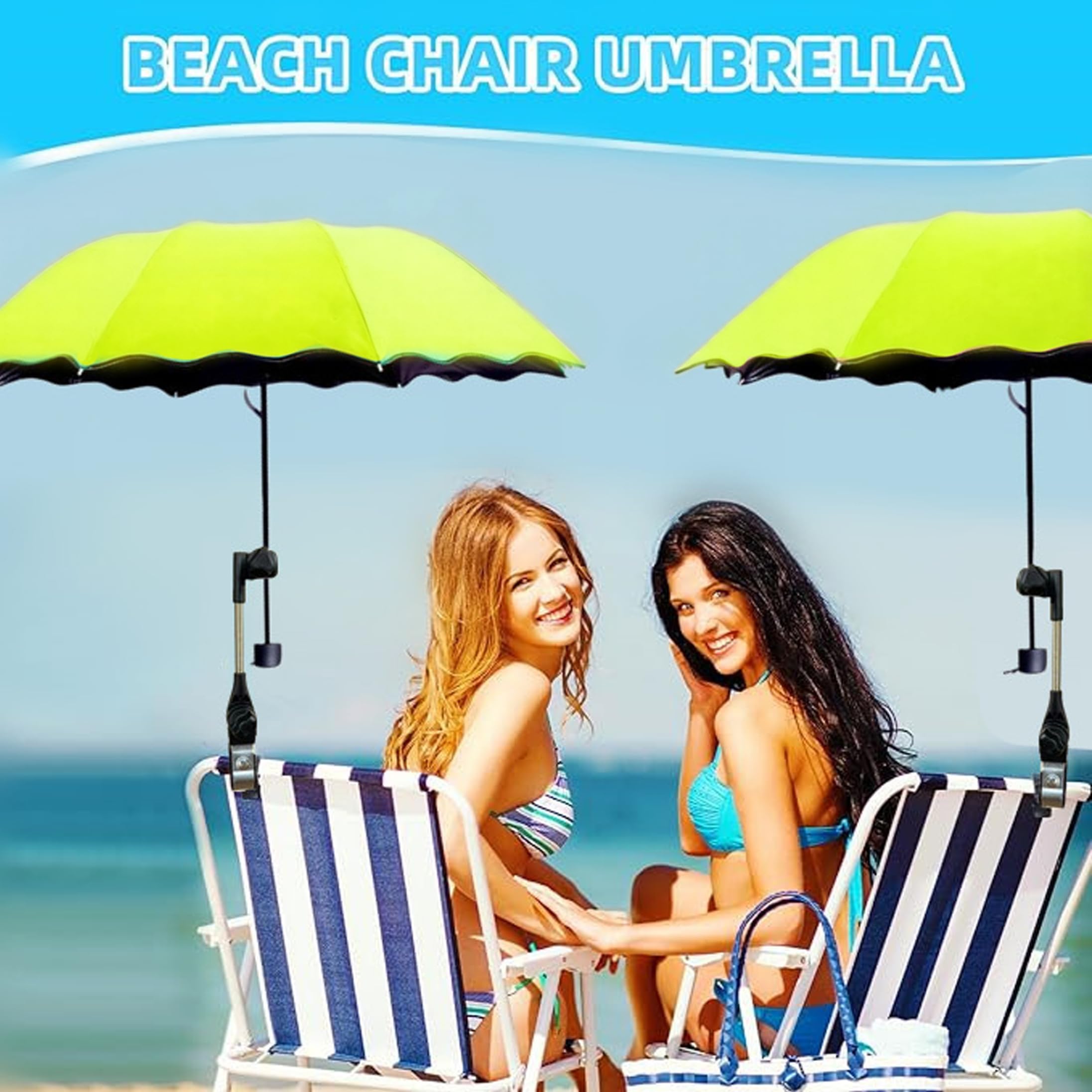 Ombrellone per sedia con morsetto, Ombrellone regolabile per parasole per sedia, per con morsetto per passeggini per patio da spiaggia all'aperto, 37, 40 pollici, Nero.