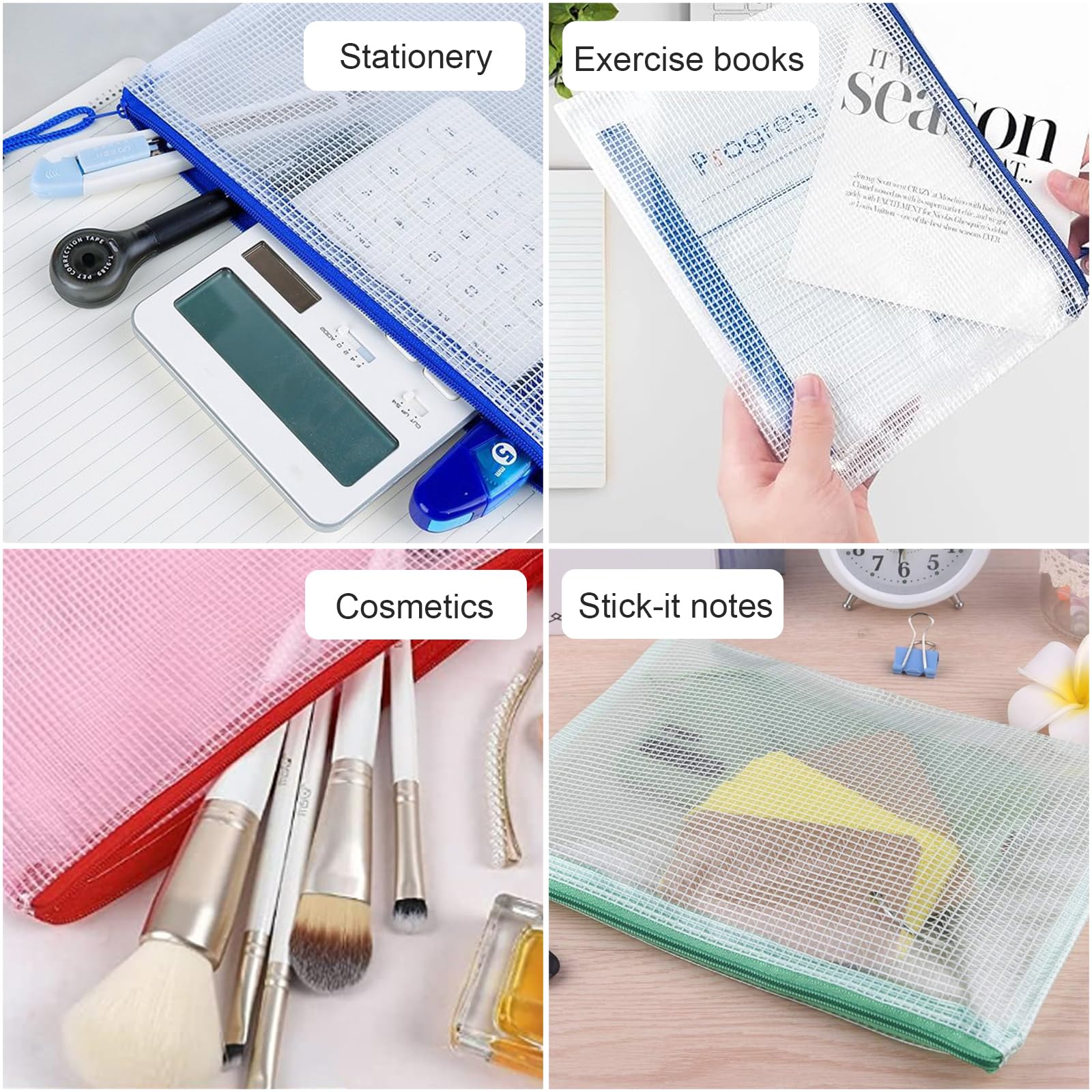 10 Pochettes Documents A4 Zippées PVC Transparent - 5 Couleurs, 33x24 Cm, Pour Bureau, Voyage, Organisation
