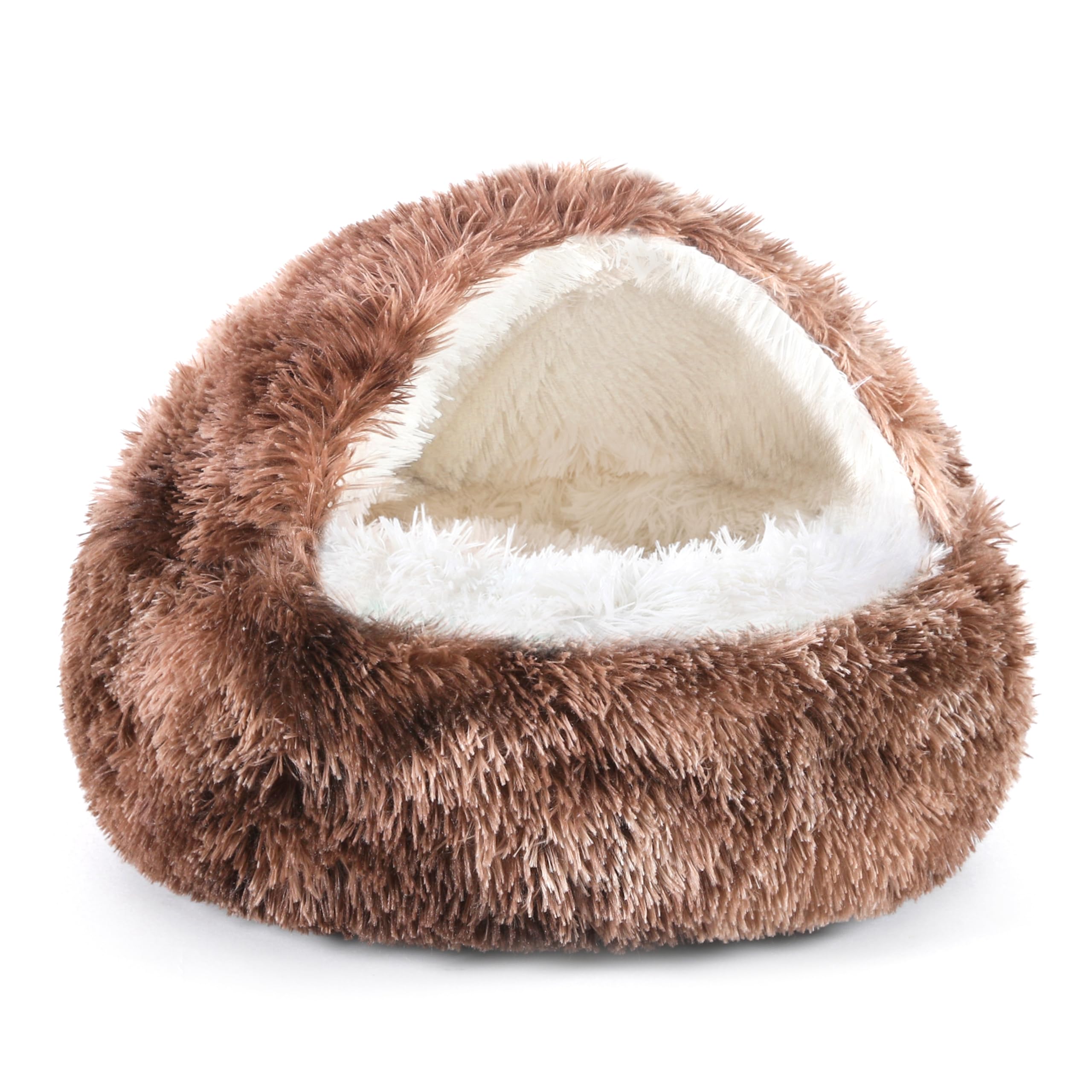 NOYAL Dog Bed Round Hooded Plush Cat Cave Donut Anti Anxiety Fluffy Dog Bed for Small Medium Dog and Cat