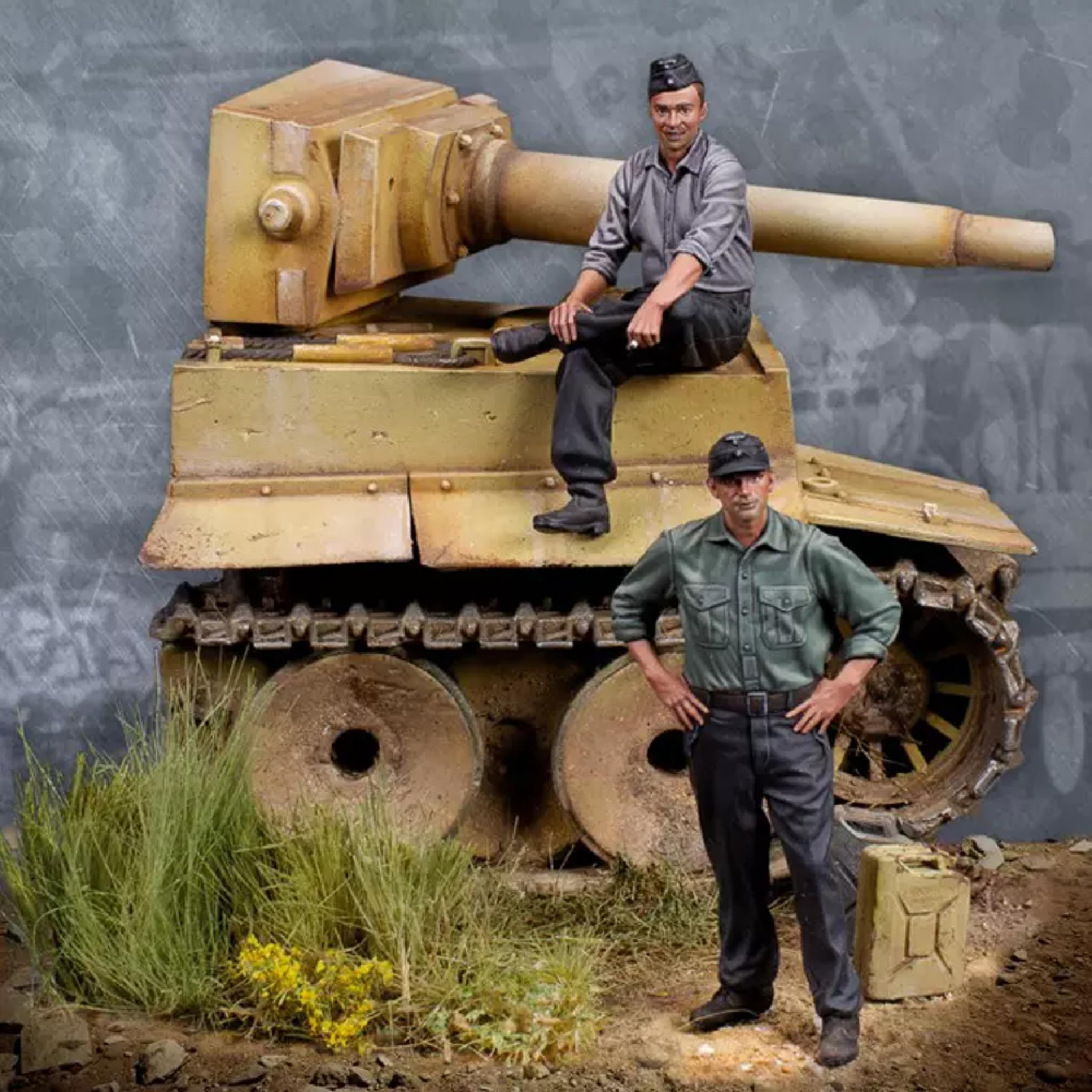 TRUEGRIS 1/35 WWII German Tank Soldier Resin Model Kit Unpainted and Unassembled (2 figures, with tank) //k5w2J4