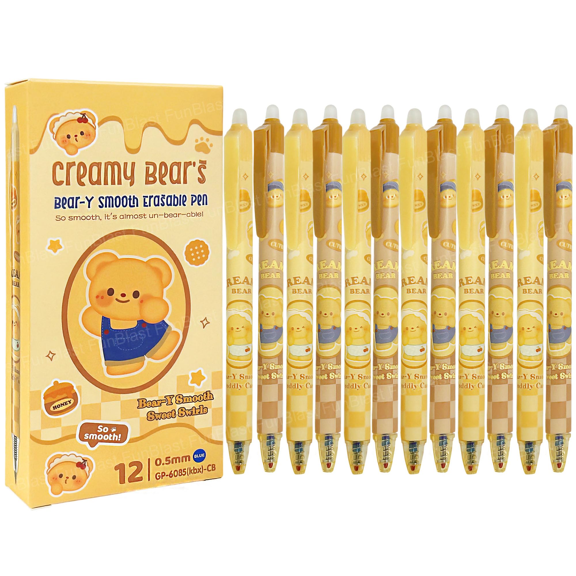 FunBlast Creamy Bear Erasable Gel Pens – 12 Pcs of Gel Pen with Magic Eraser, Kawaii Gel Pens, Lightweight Gel Pen with Comfortable Grip, Stationery for School & Office – Blue Ink-image-27