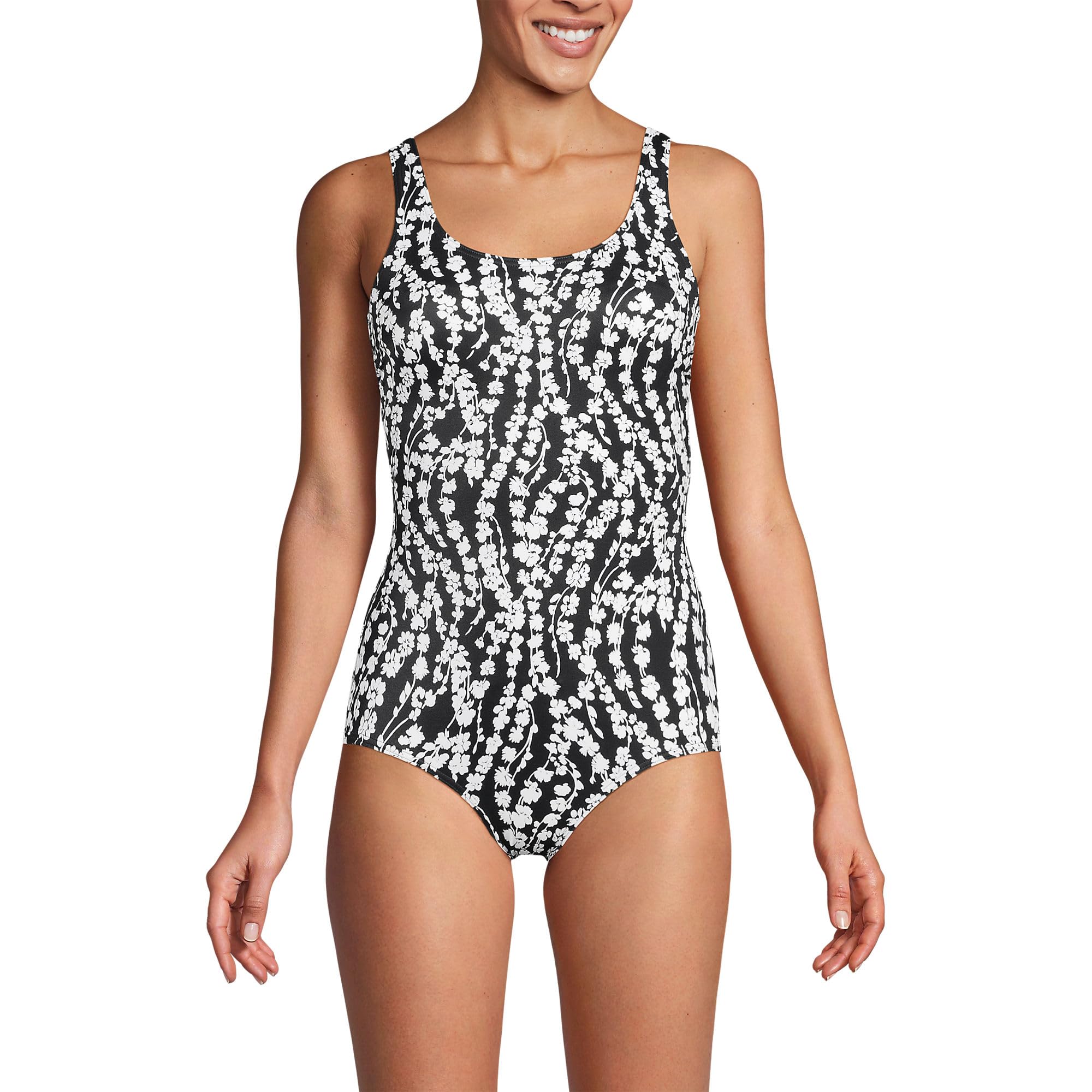 Lands End Womens Chlorine Resistant Soft Cup Tugless Sporty One Piece Swimsuit
