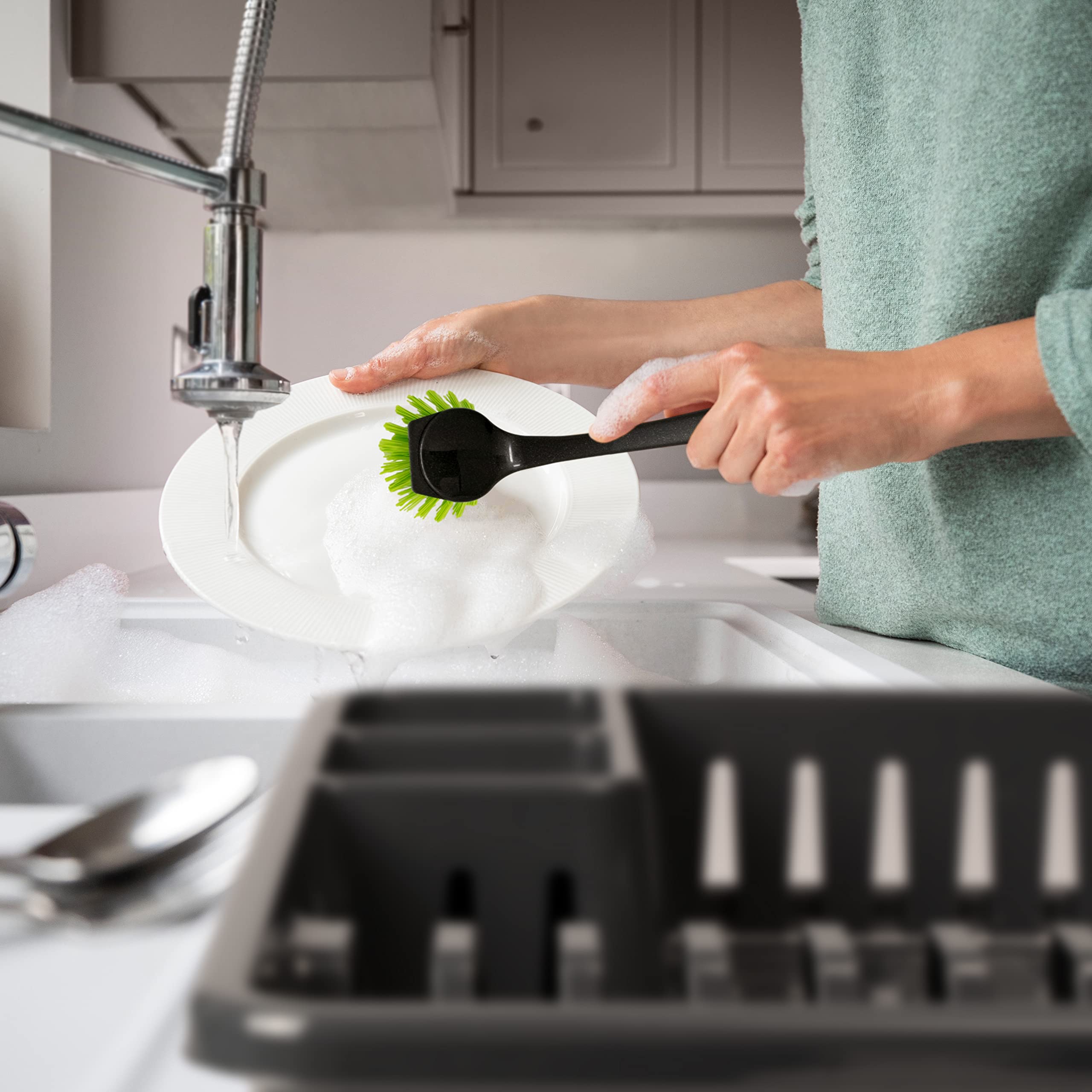 Hausfelder scolapiatti da lavello plastica, scolapiatti per stoviglie con leccarda, scola piatti lavandino