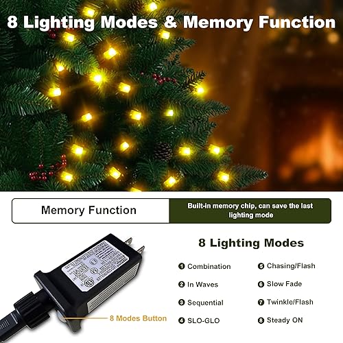 Miniatura 3 de [Paquete de 2] Luces de Navidad para Exteriores, 210 Pies 600 LED Luces de Cadena Conectables Impermeables, Luces Centelleantes con 8 Modos, Luces