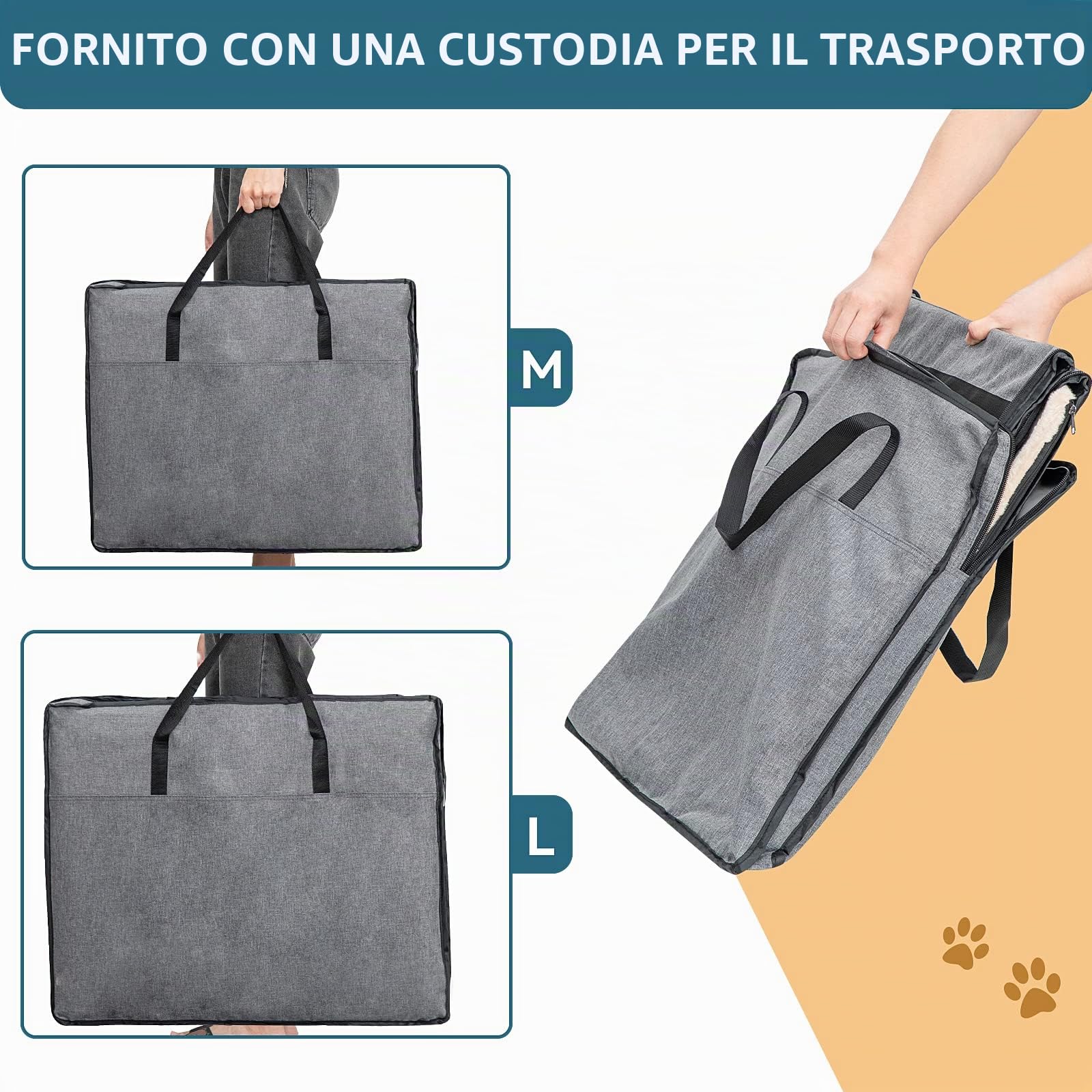 Petsfit Trasportino per Cani Portatile, con Cerniera Metallica Aggiornata per Prevenire La Fuga, Trasportino per Animali Morbido con Cuscino, grigio sicuro, 61x46x53.5cm