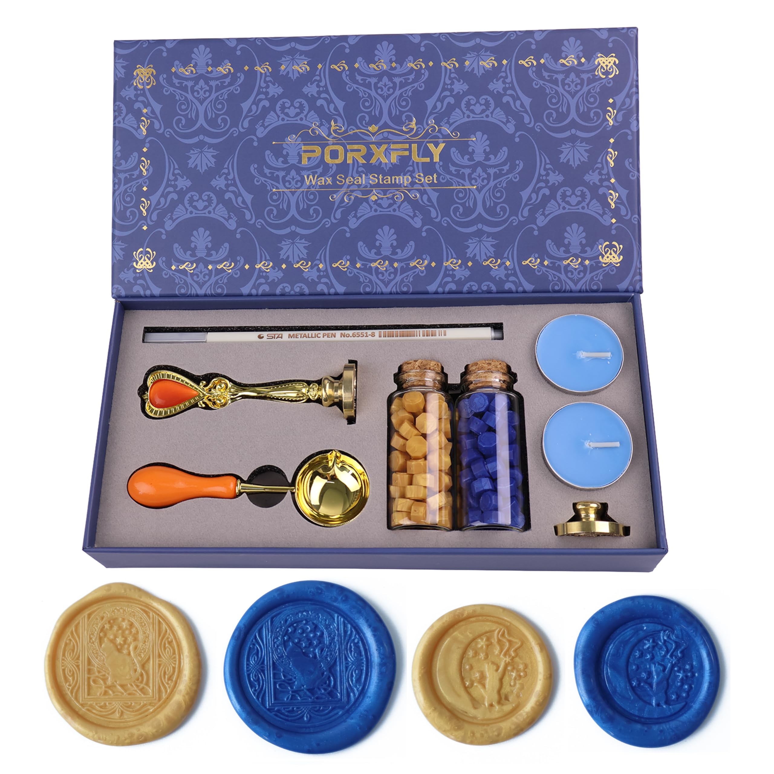 PORXFLY 2 Pcs Cat Wax Seal Stamp Set, Vintage European Style Animal Sealing Stamps in Gift Box for Wedding Invitations, Envelopes, Greeting Cards & Gift Wrapping (Cat)