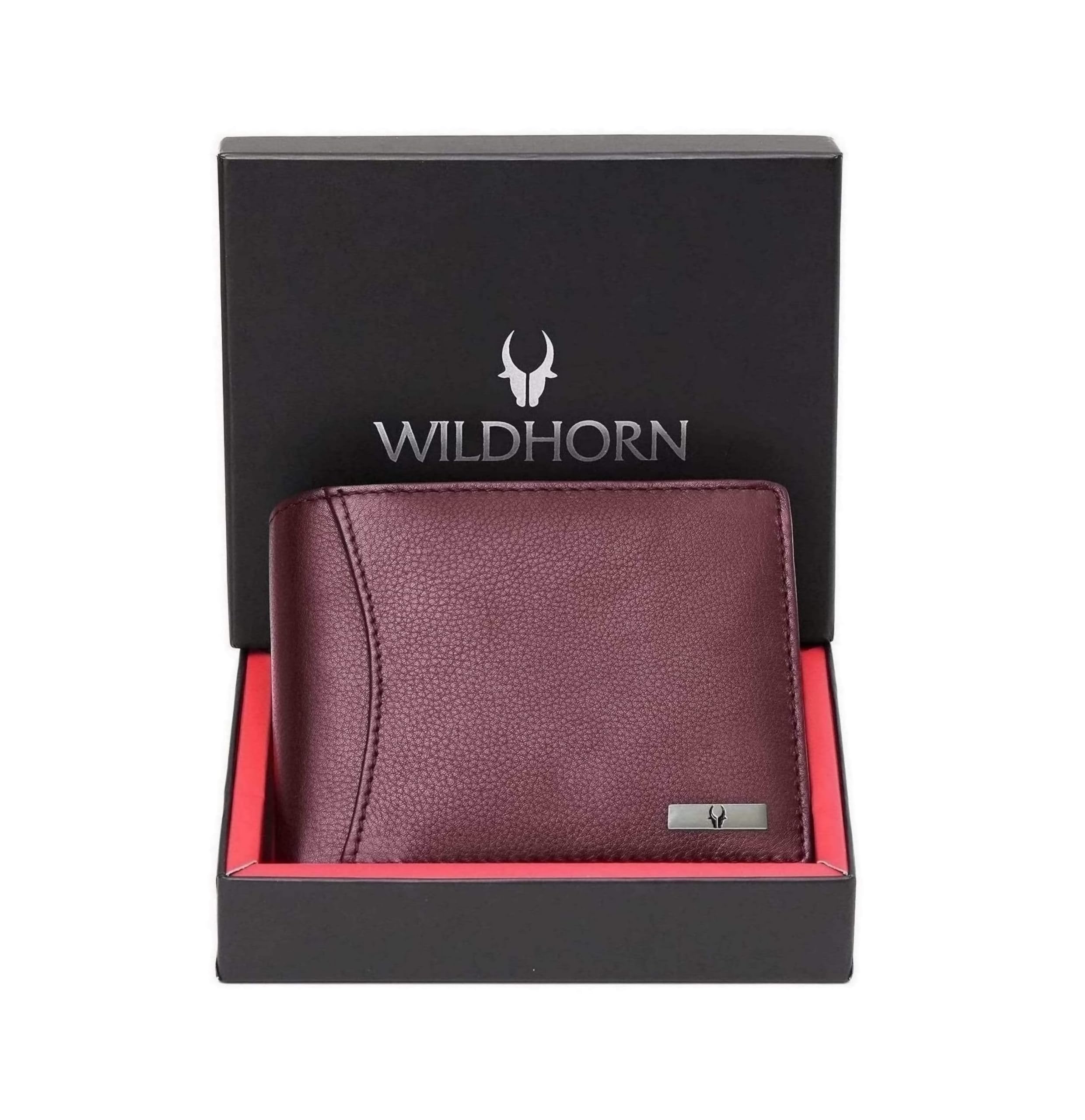 India RFID Protected Leather Men's Wallet, MAROON, 4.5 x 3.7 x 0.7 inches, Classic