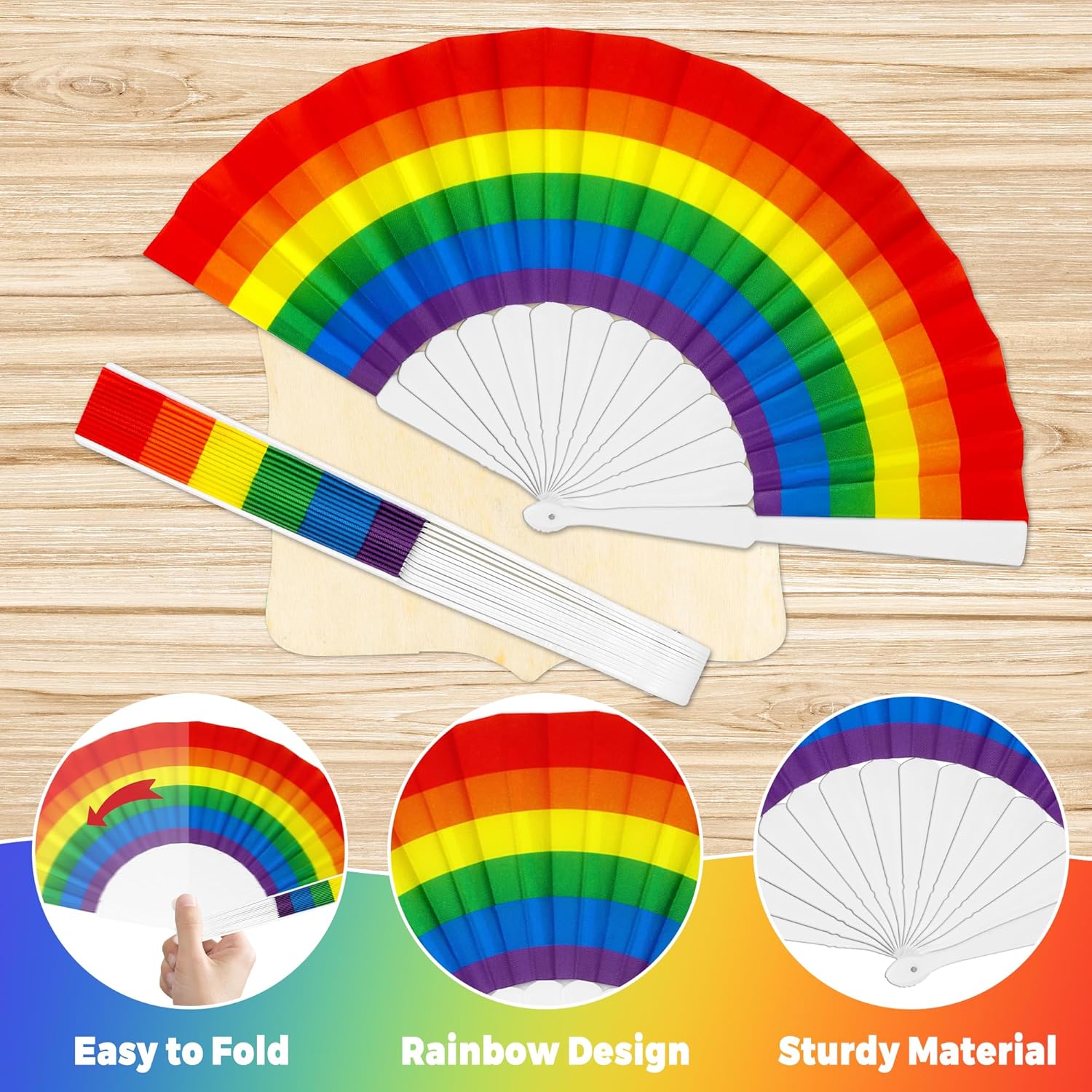 Helimoto 24PCS LGBT Pride Decorations, Foldable Rainbow Holding Parade Fans, Portable Rainbow Holding Fans for Parade, Plastic Pride Month Festival Fans for LGBT Pride Party Accessories