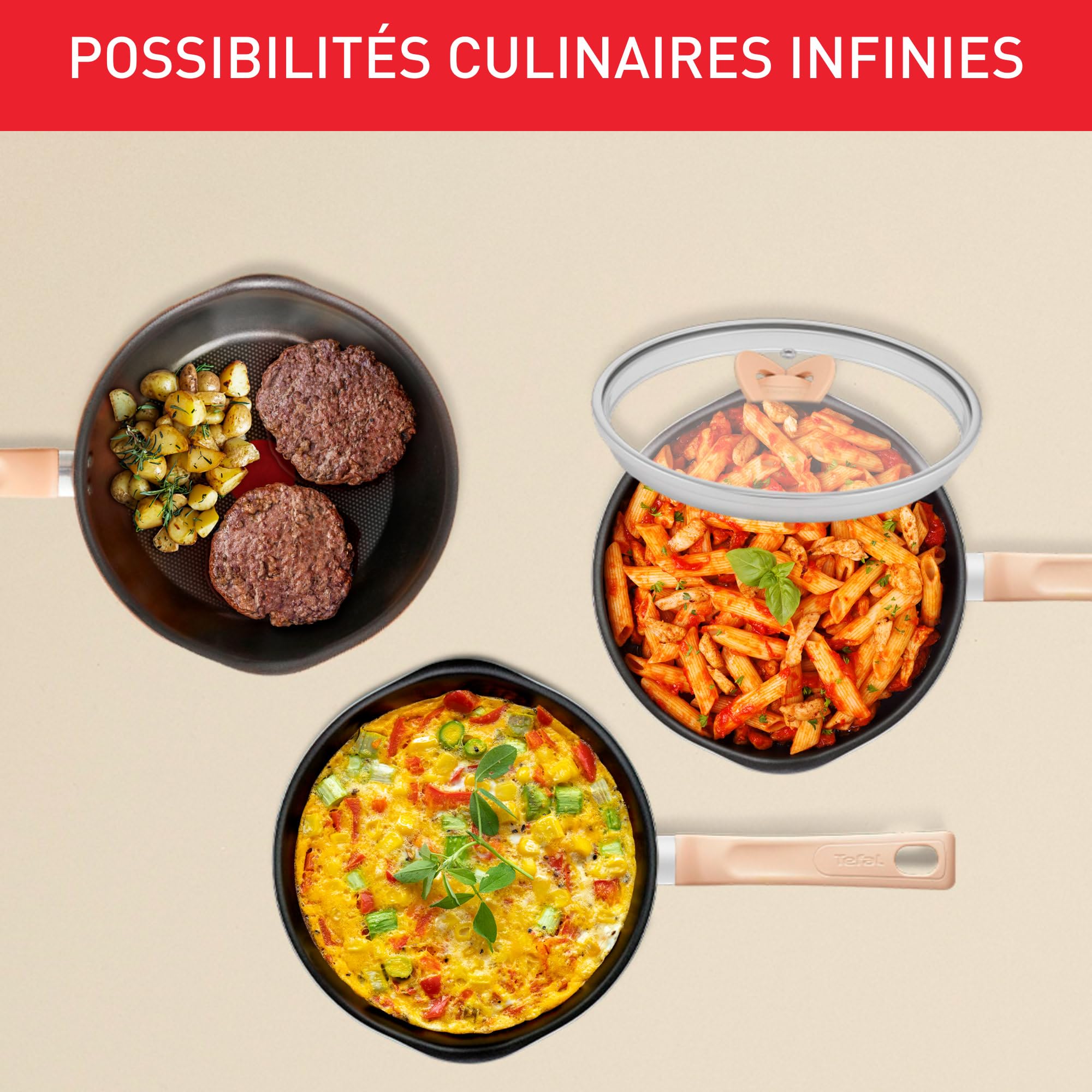 Tefal One Pick Pot Poêle profonde 24cm, 3 personnes, Induction, Polyvalente, Couvercle, Revêtement antiadhésif résistant, Technologie Thermo-Signal
