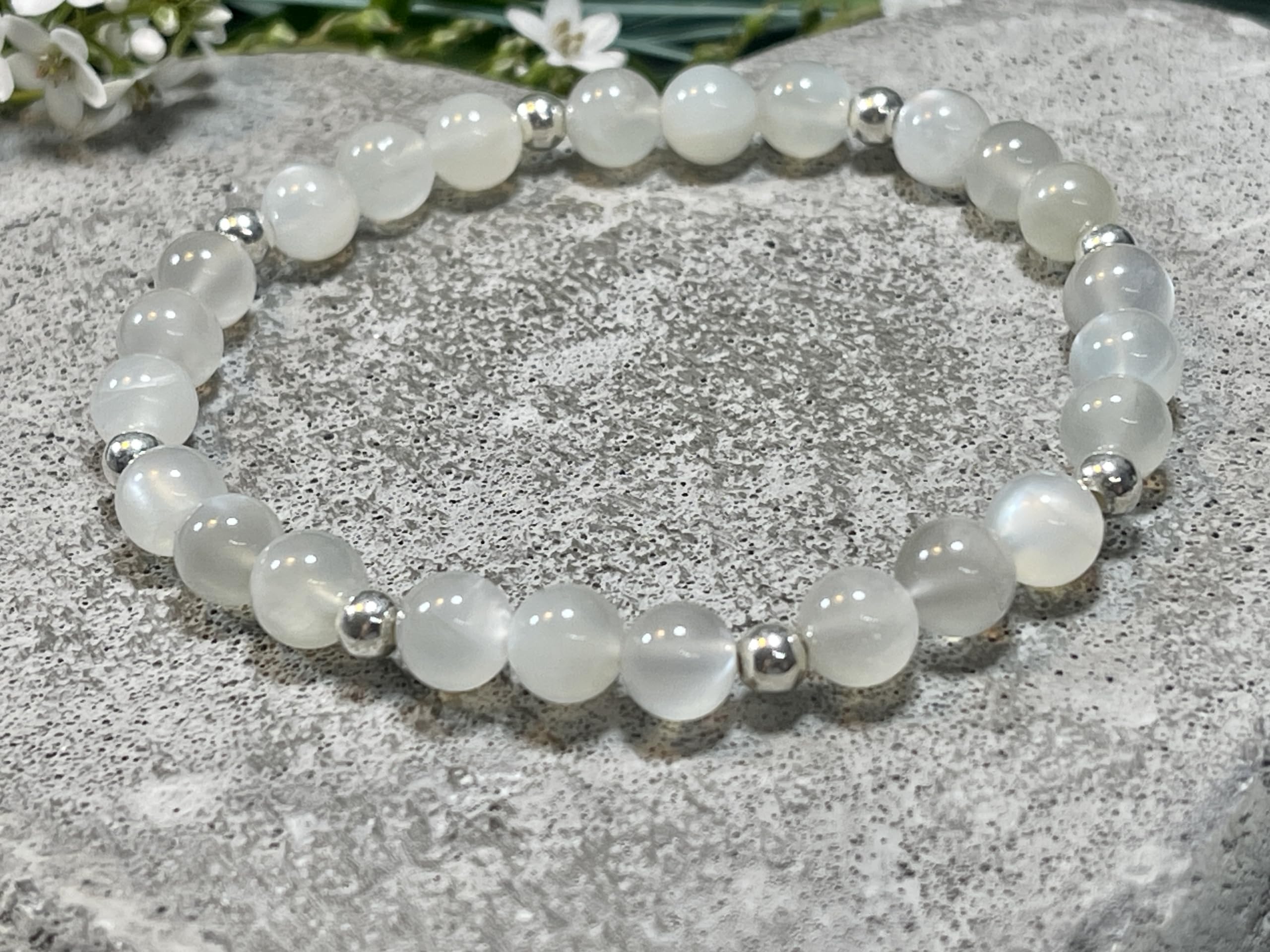 Mondstein Armband Perlen echt 6mm Edelstahlperlen 4mm Silber Gold Roségold oder Ionisiert - Handmade Perlenarmband Sensibilität Fruchtbarkeit Weiblichkeit - Spiritueller Schmuck Unisex